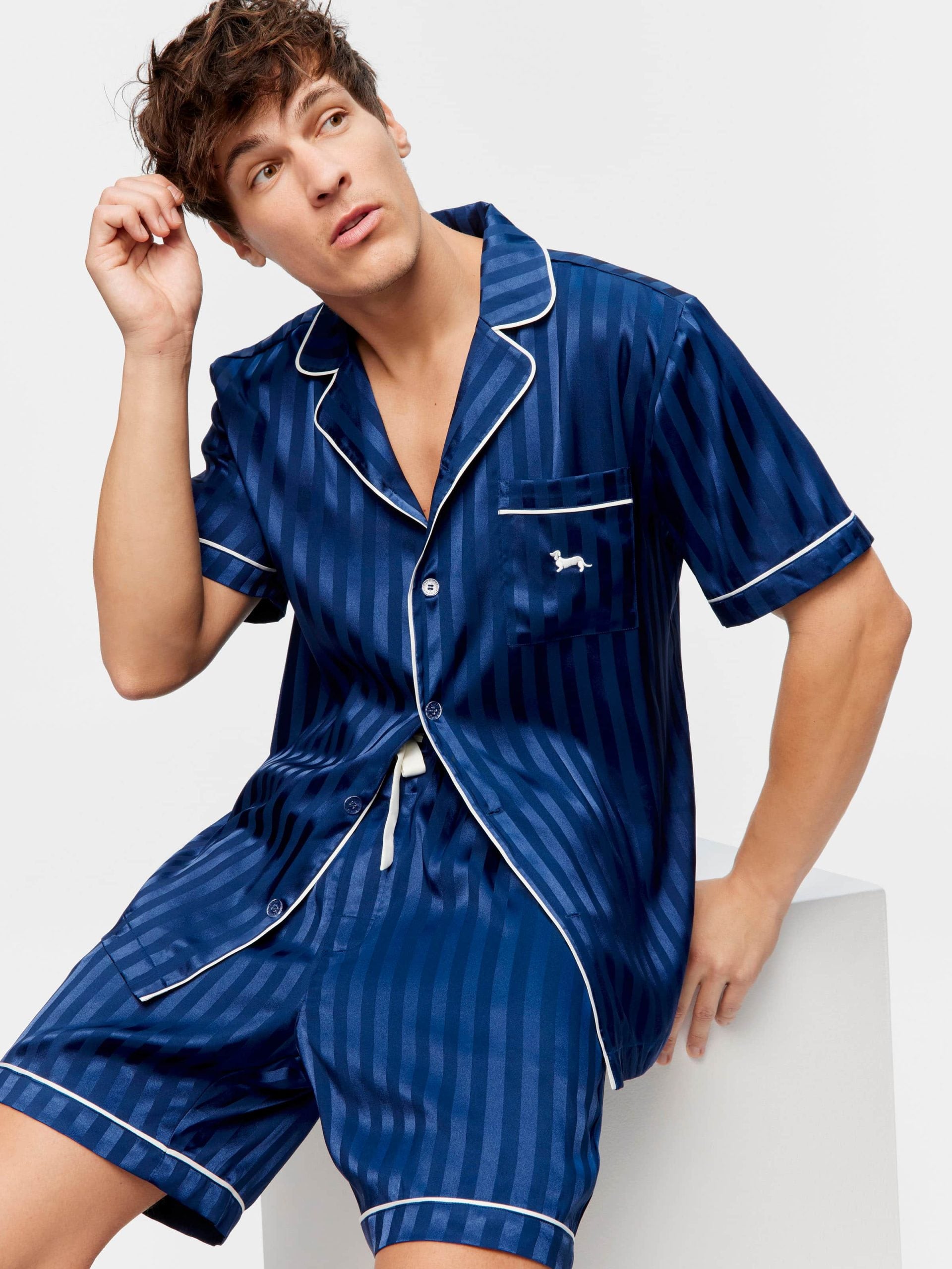 Navy Self Stripe Chic Satin Set Navy Stripe