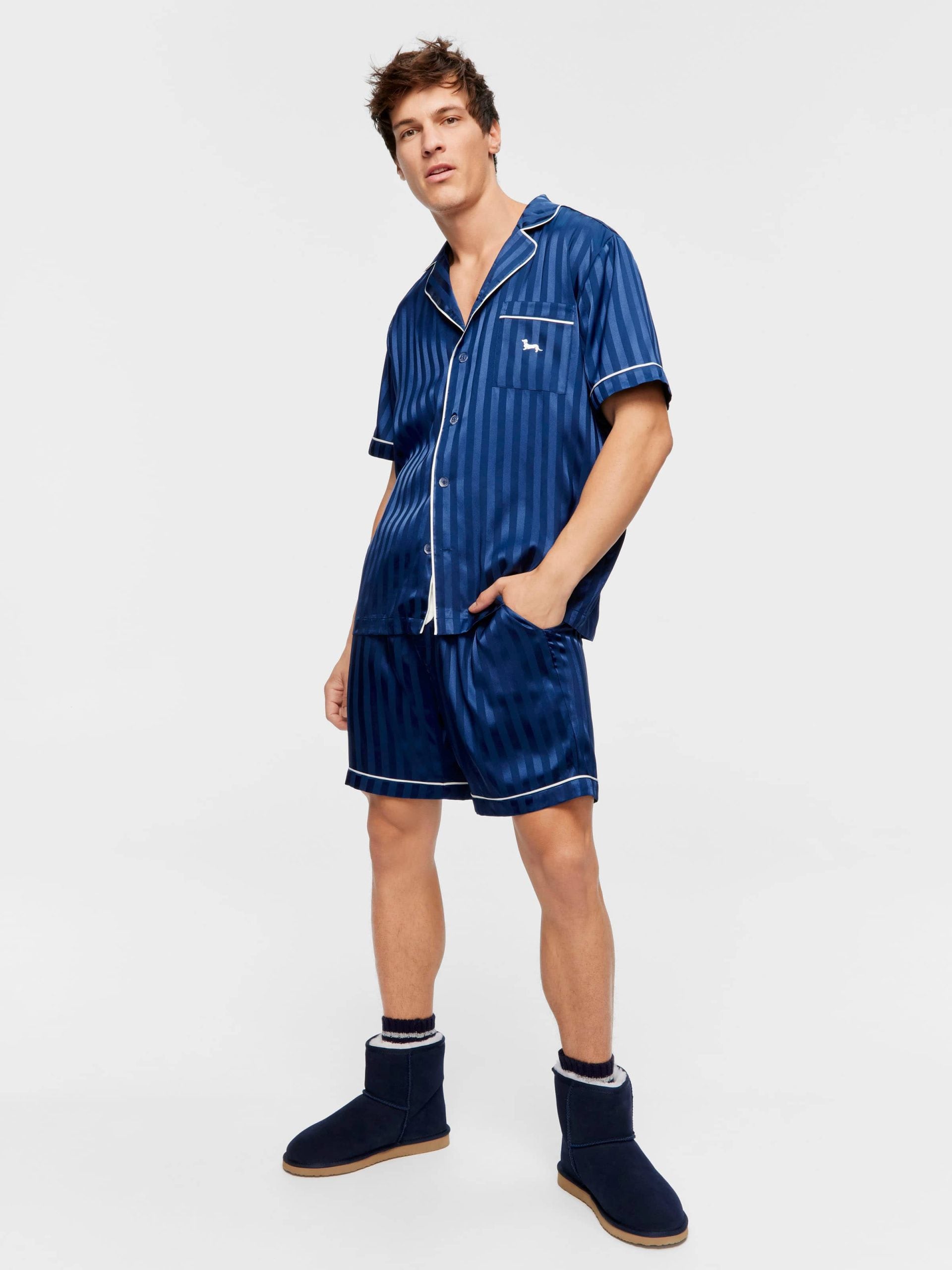 Navy Self Stripe Chic Satin Set navystripe