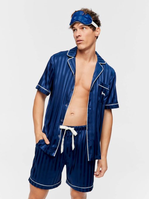 Navy Self Stripe Chic Satin Set Navy Stripe