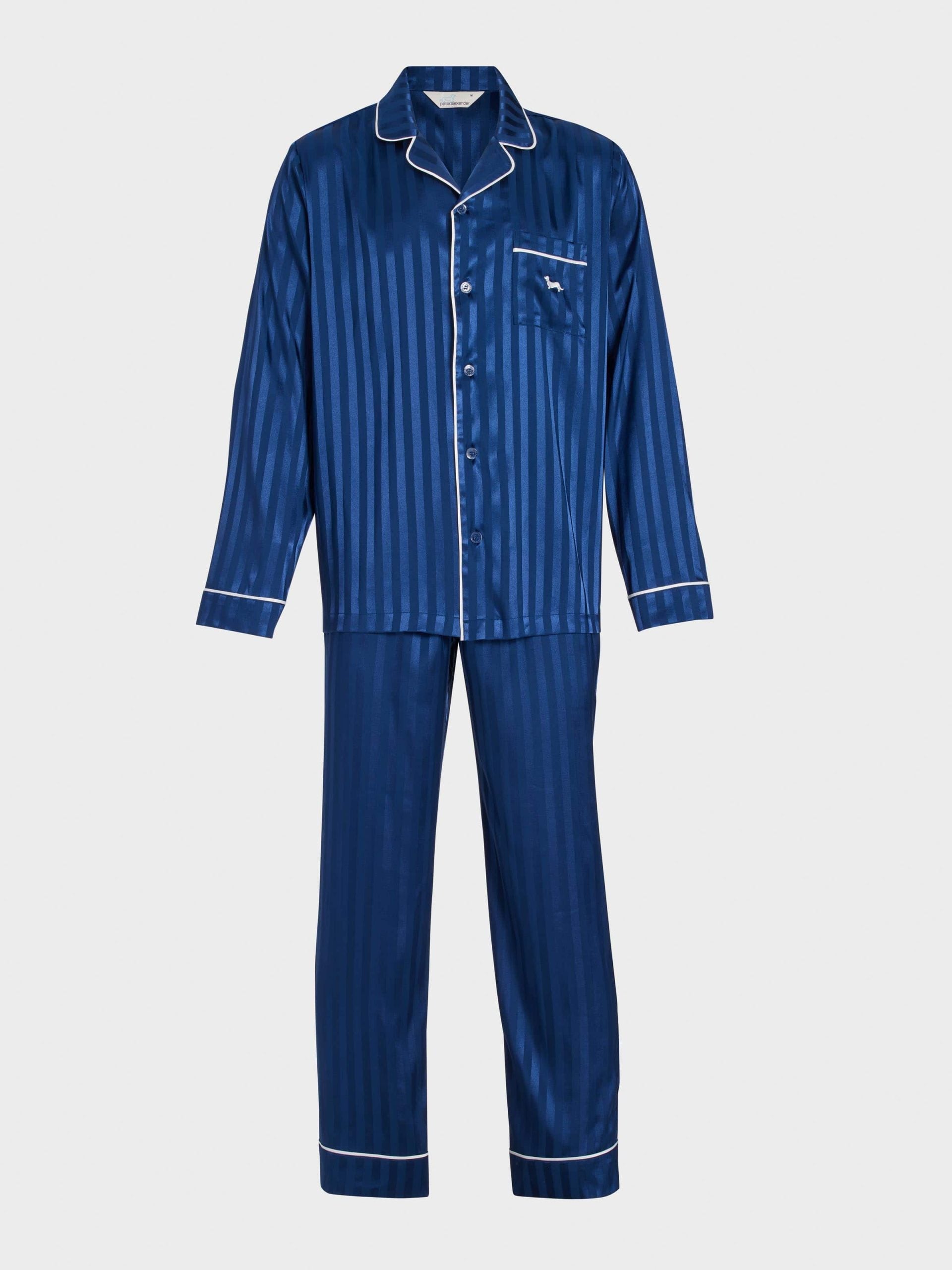 Navy Self Stripe Long Sleeve Satin Set navystripe