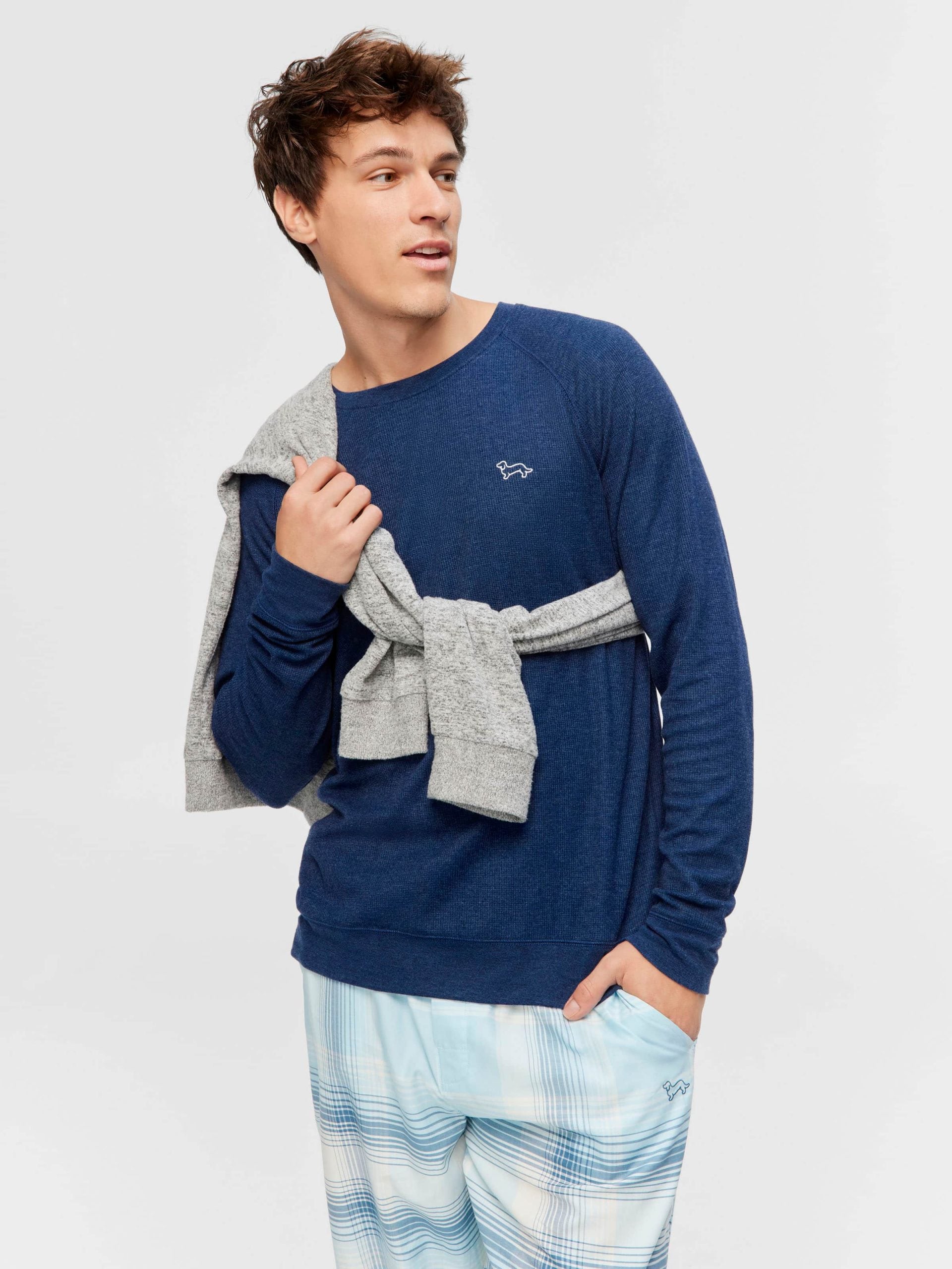 Navy Waffle Long Sleeve Top navy