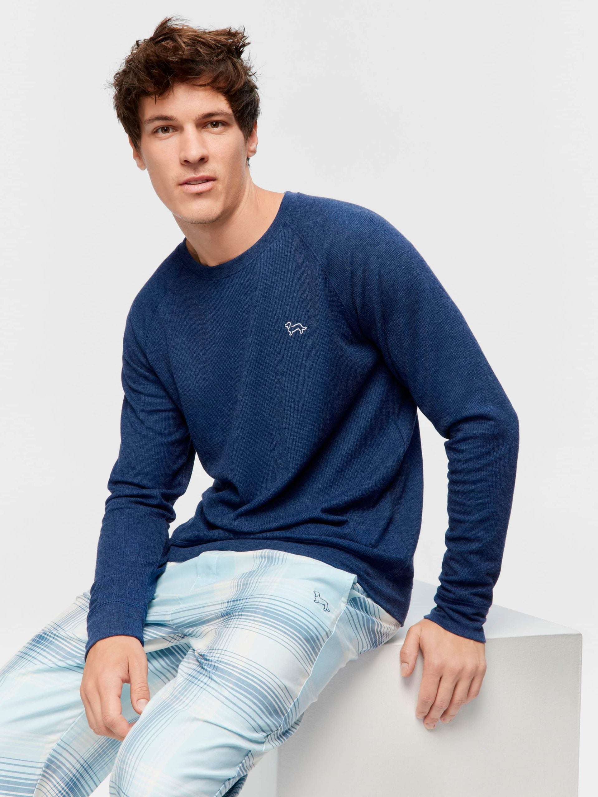 Navy Waffle Long Sleeve Top navy