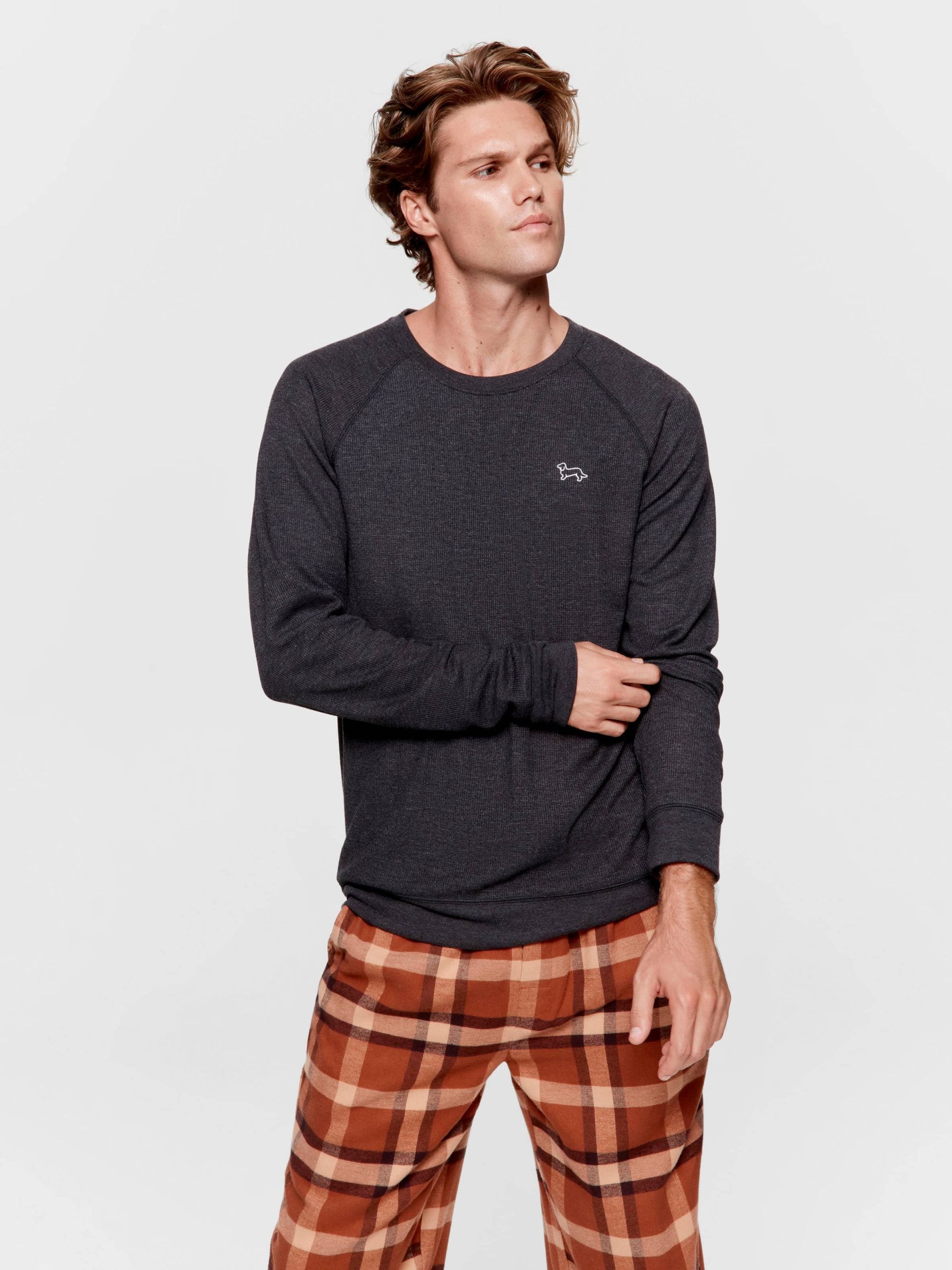 Charcoal Waffle Long Sleeve Top charcoal