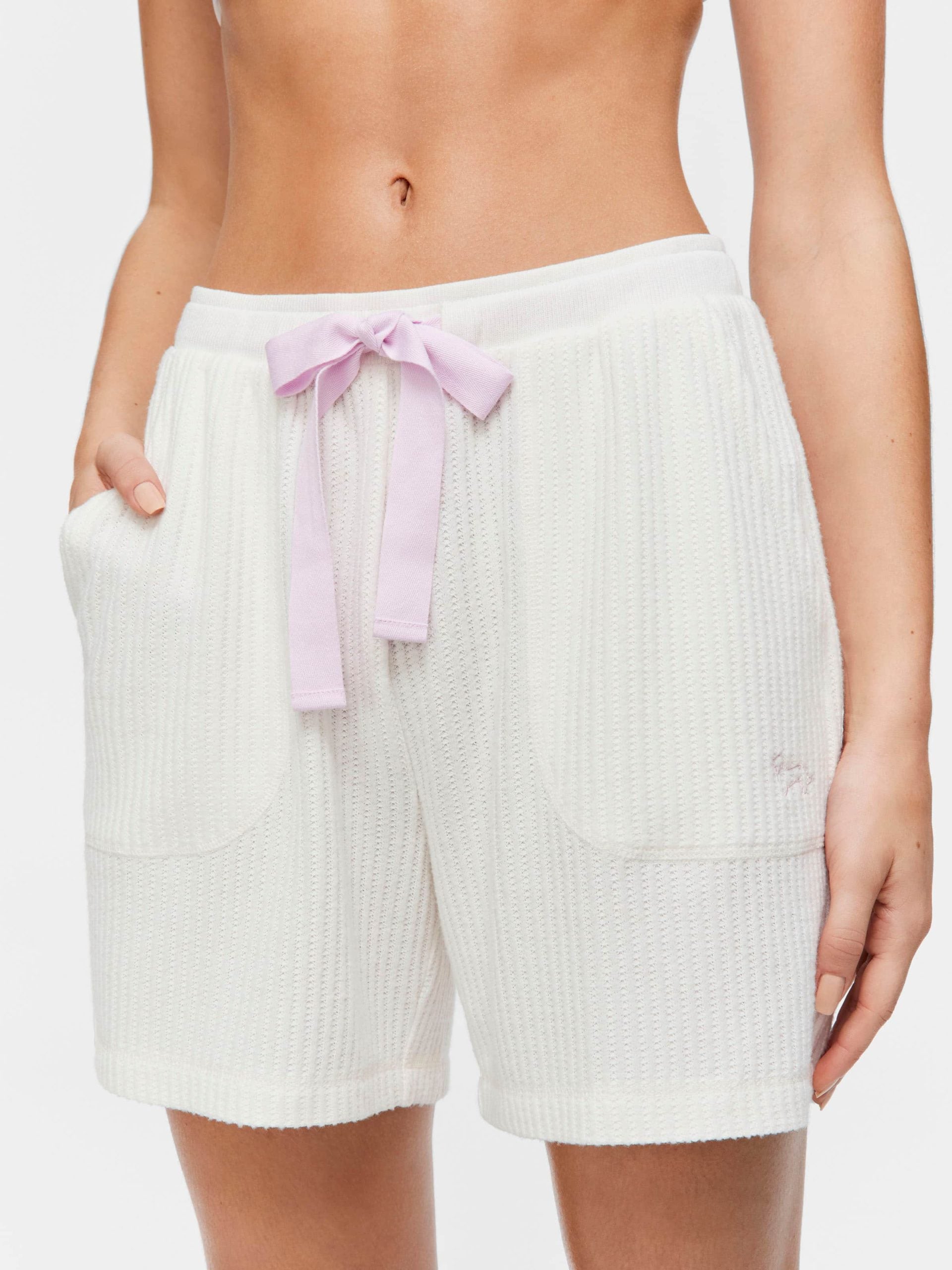 Cream Brushed Waffle Long Short cream