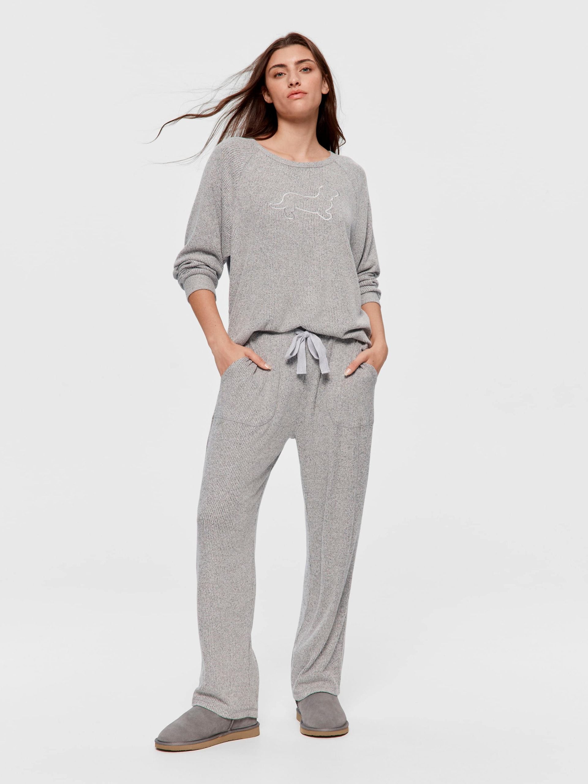 Brushed Rib Straight Leg Pj Pant greymarle