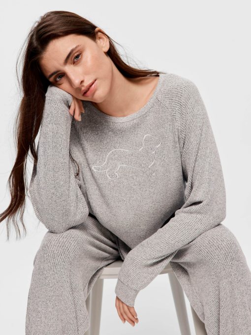 Brushed Rib Straight Leg Pj Pant greymarle