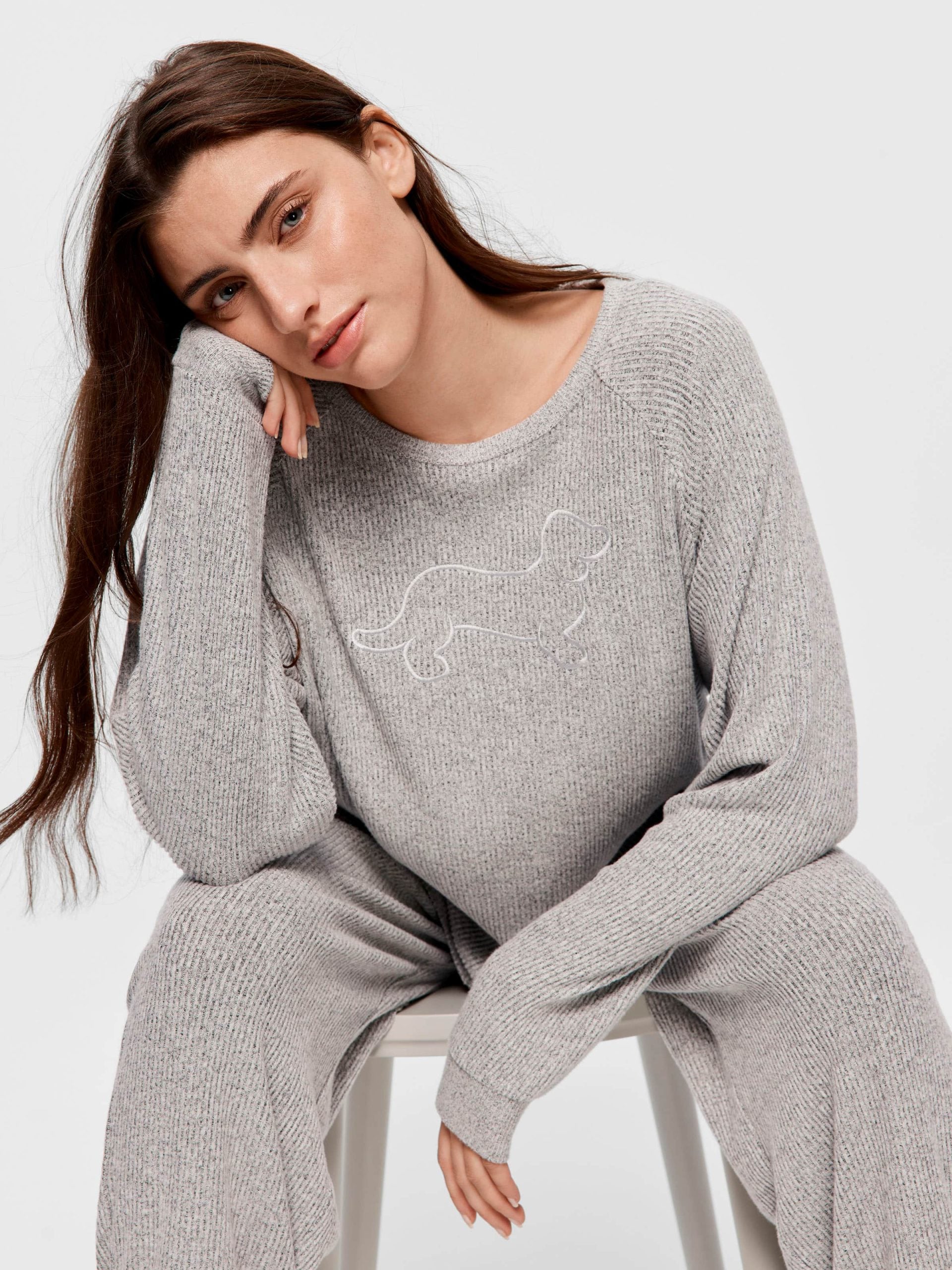 Brushed Rib Straight Leg Pj Pant greymarle