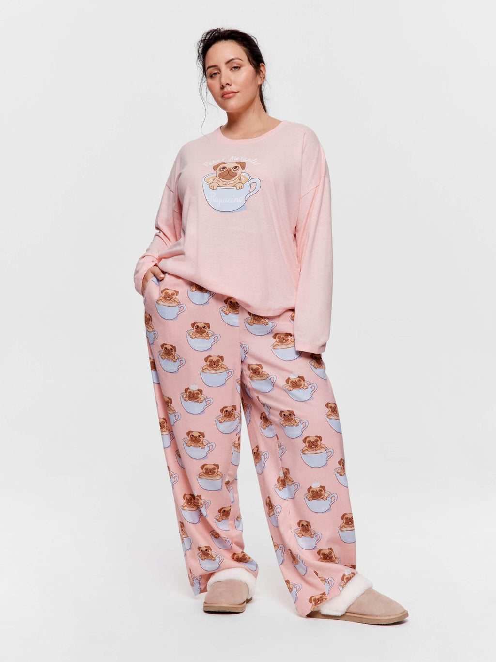 P.A. Plus Pug In A Mug Long Pj Set Multi