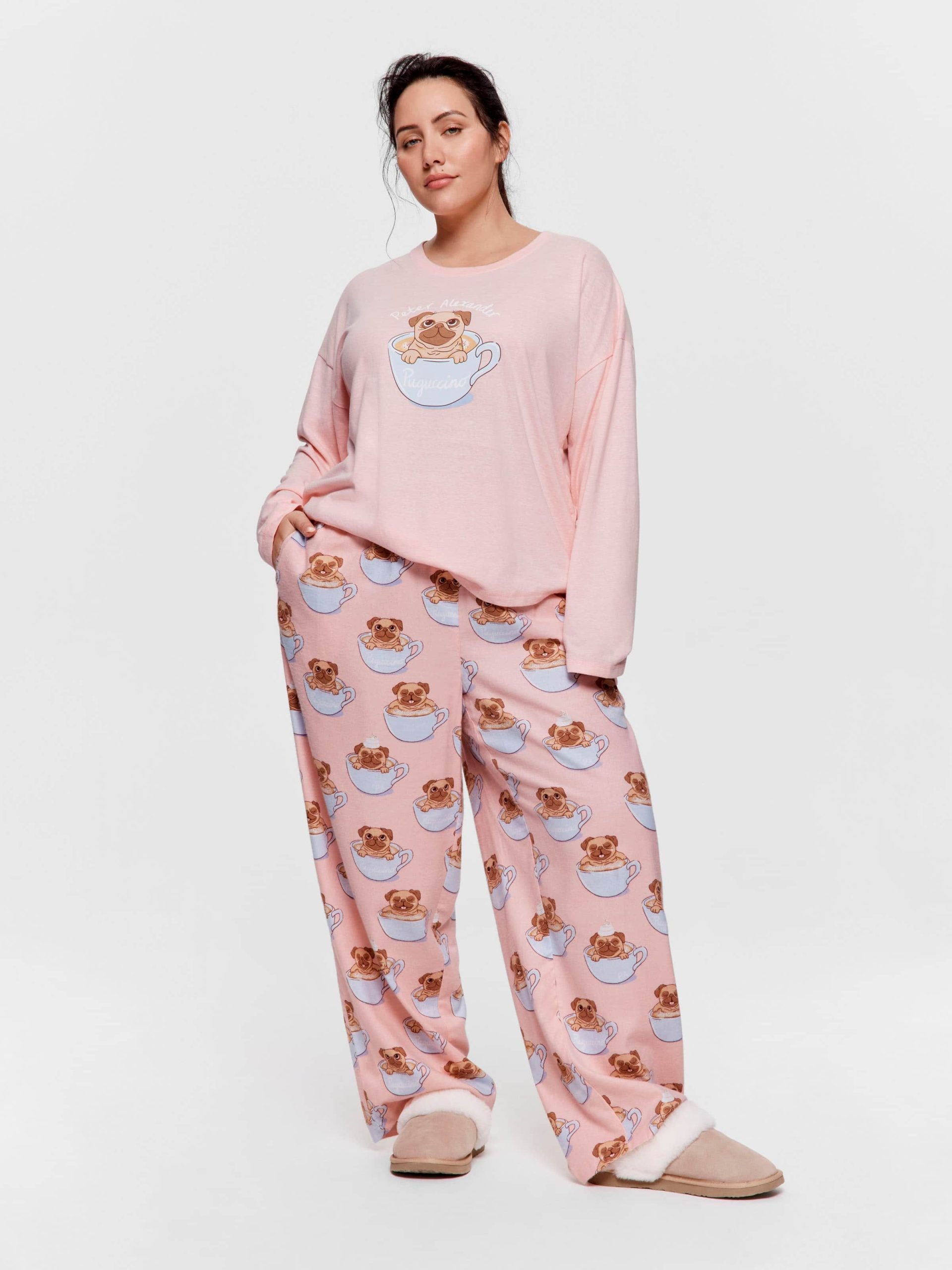 P.A. Plus Pug In A Mug Long Pj Set Multi