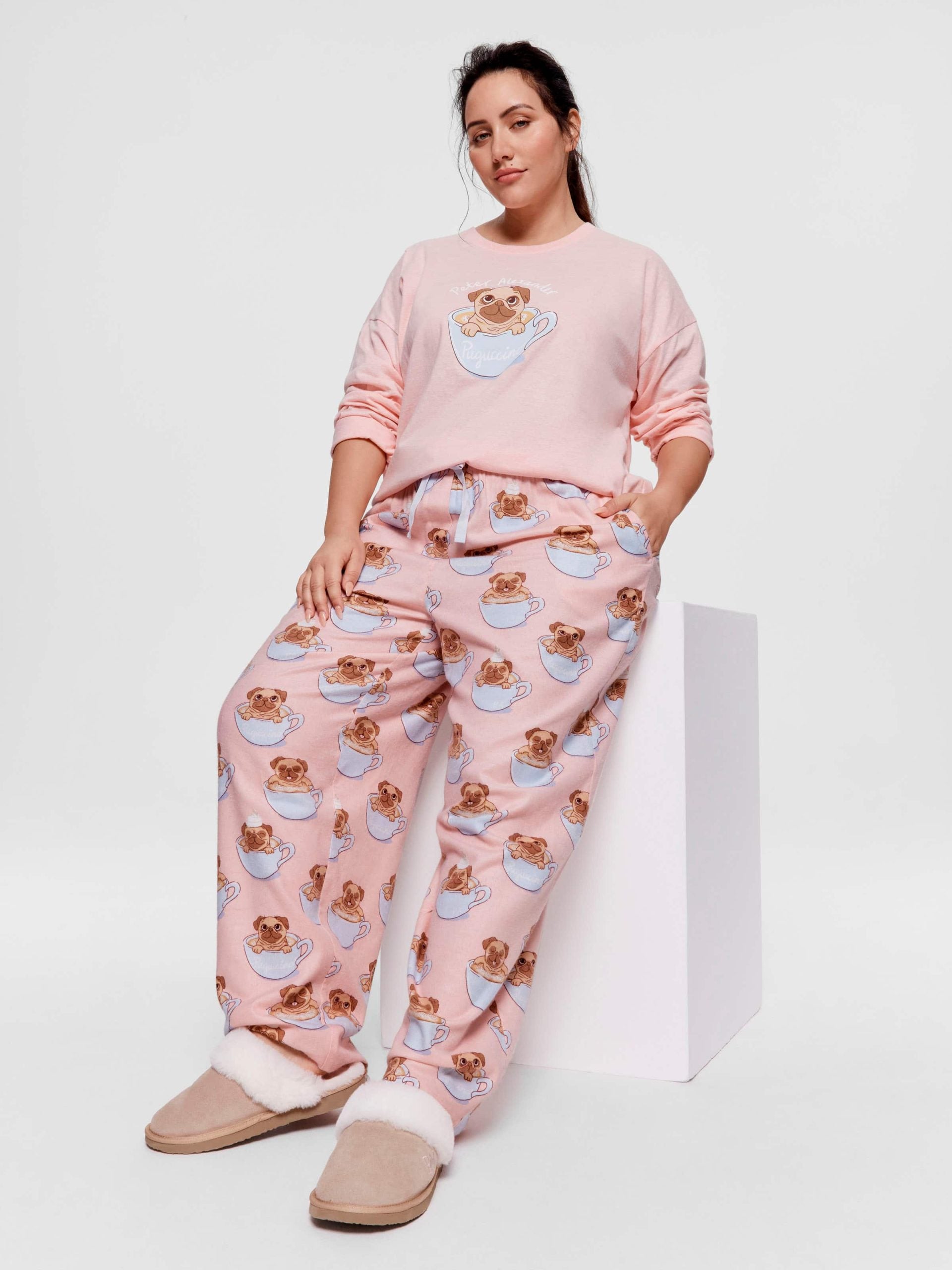 P.A. Plus Pug In A Mug Long Pj Set Multi