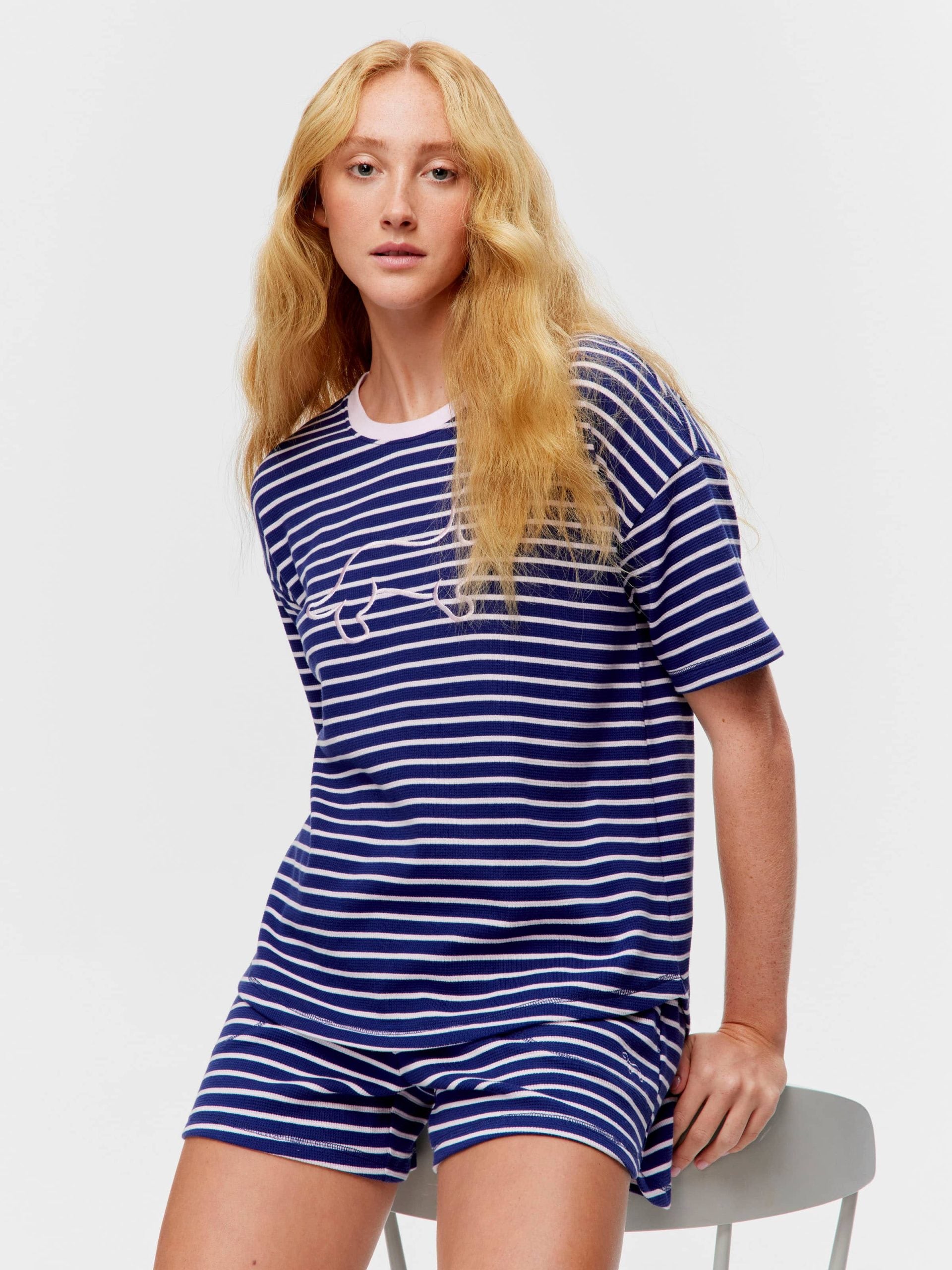 Navy Waffle Stripe Tee multi