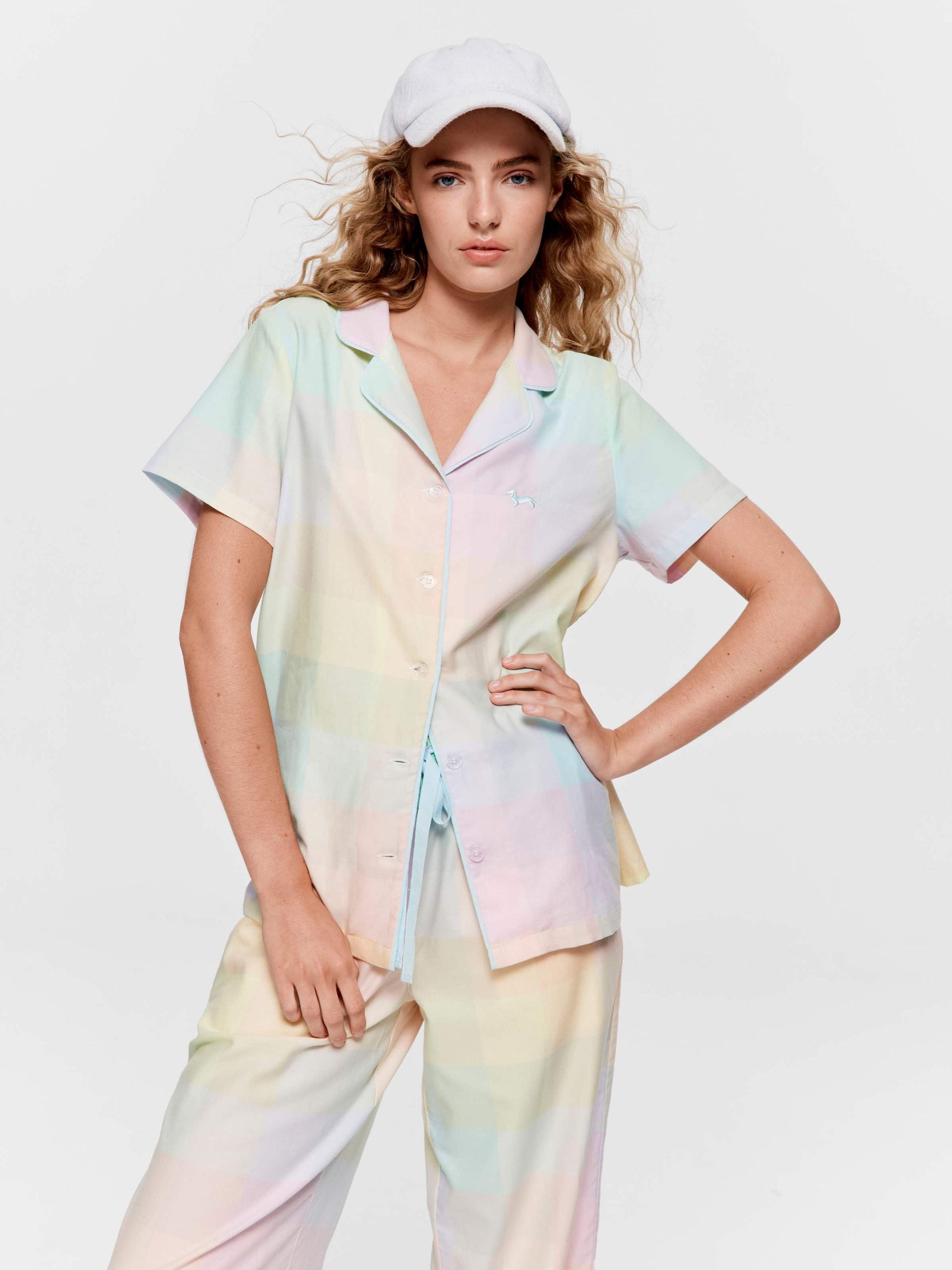 Rainbow Check Short Sleeve & Pant Pj Set multi