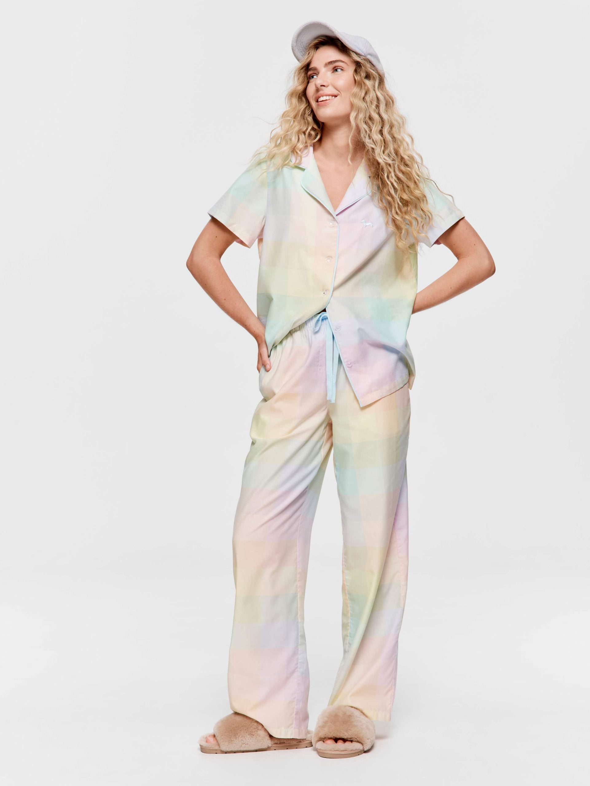 Rainbow Check Short Sleeve & Pant Pj Set multi