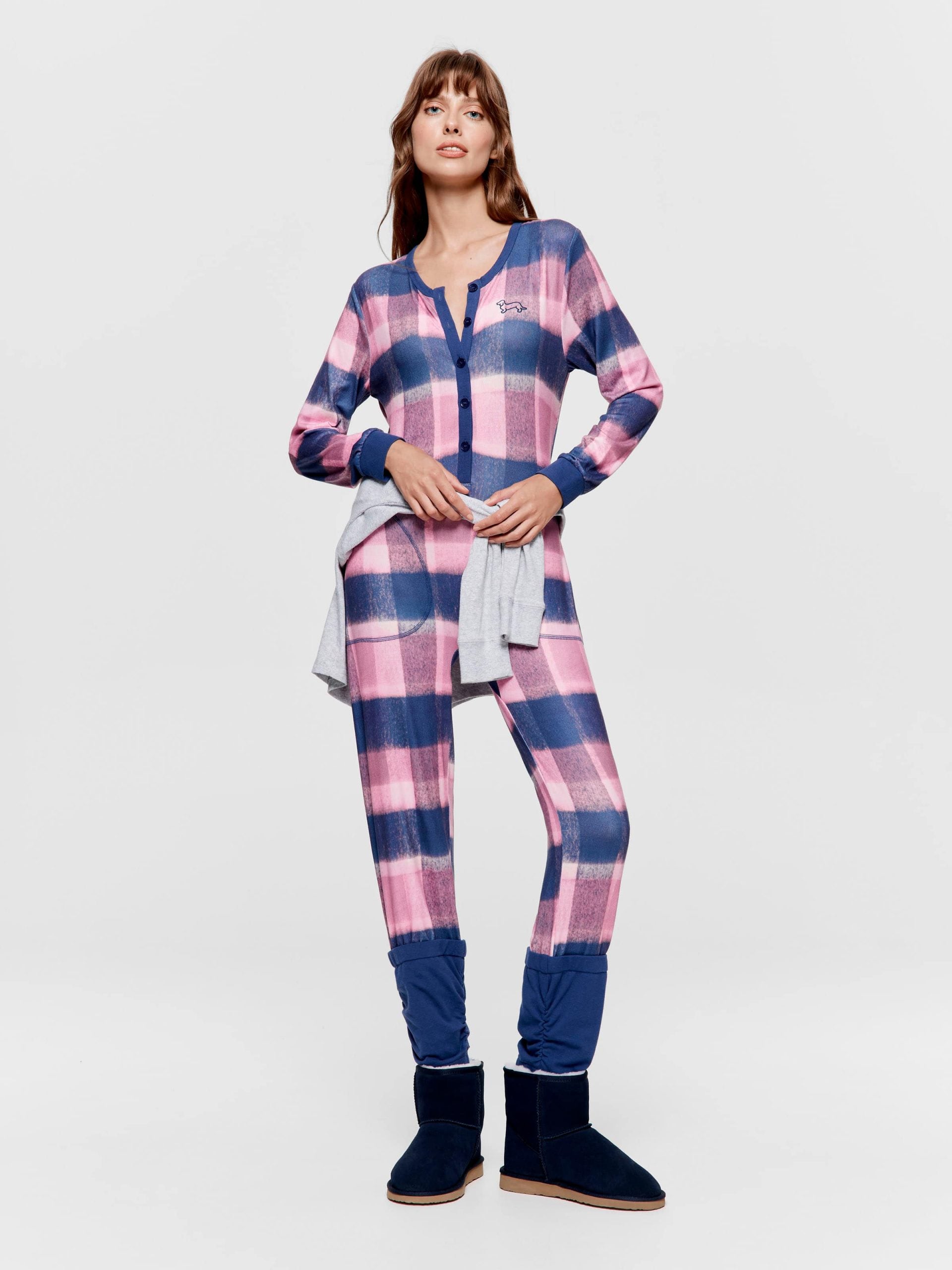 Plush Check Legwarmer Jumpsuit multi