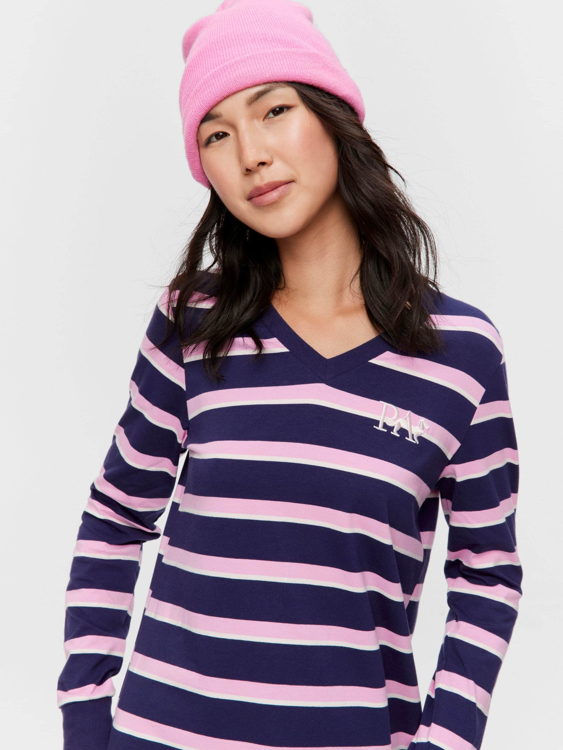 Stripe V Neck Long Sleeve Nightie multi