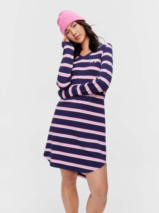 Stripe V Neck Long Sleeve Nightie multi