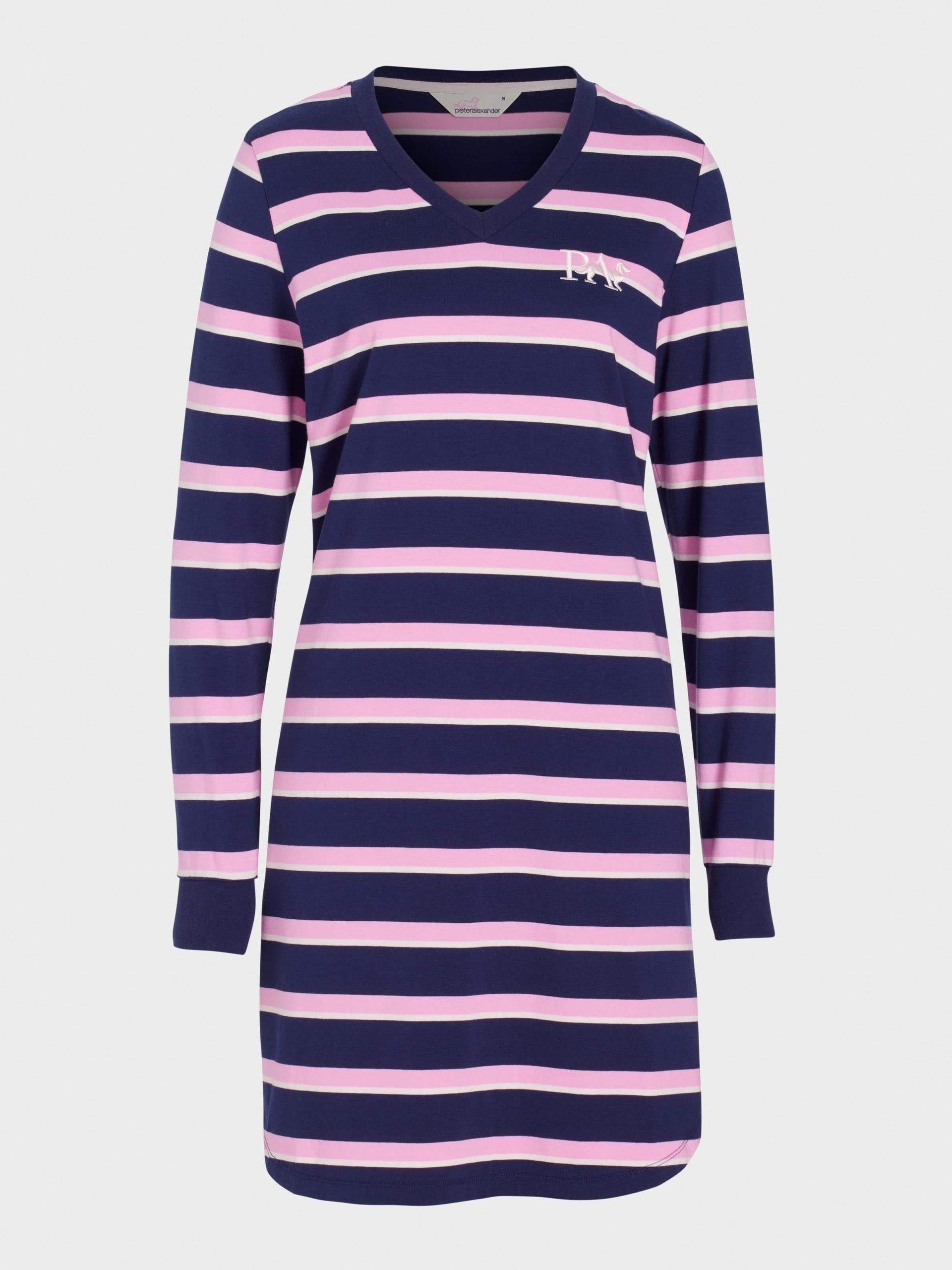 Stripe V Neck Long Sleeve Nightie multi