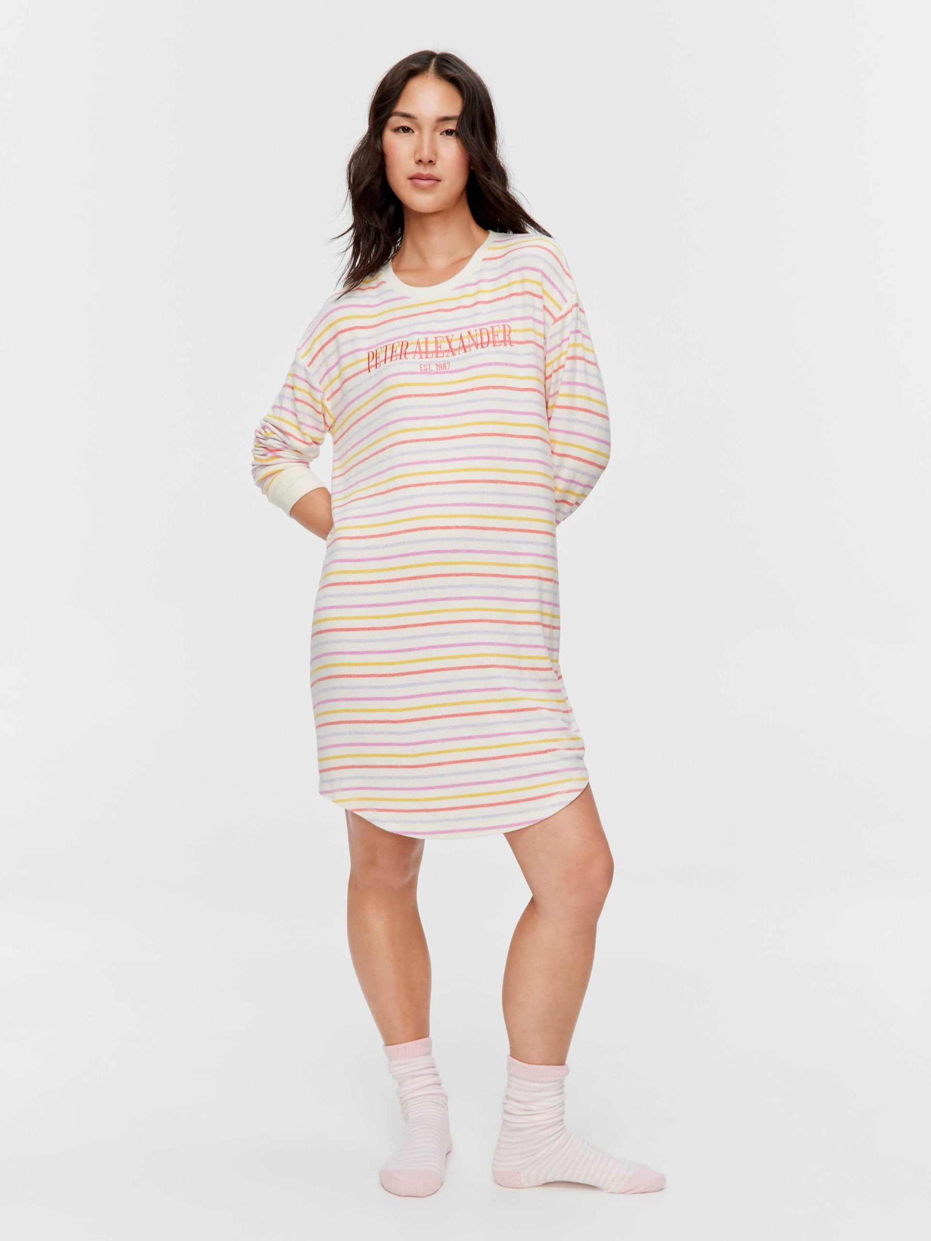 Fuzzy Colourful Stripe Long Sleeve Nightie multi