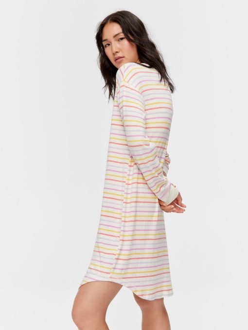Fuzzy Colourful Stripe Long Sleeve Nightie multi