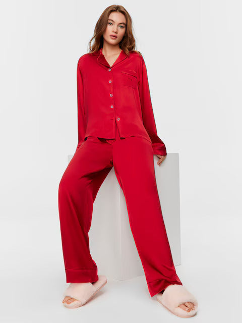 Ruby Red 100% Mulberry Silk Long Pj Set