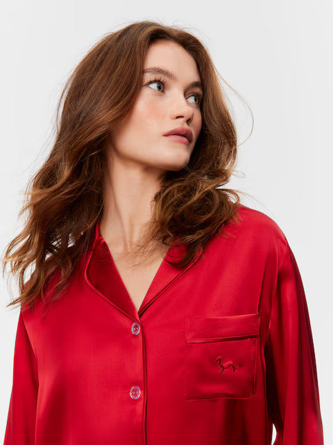 Ruby Red 100% Mulberry Silk Long Pj Set