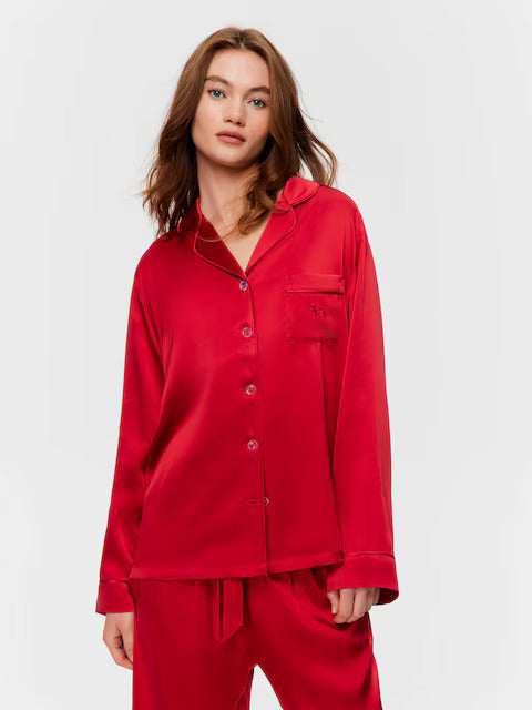 Ruby Red 100% Mulberry Silk Long Pj Set