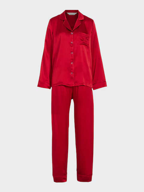 Ruby Red 100% Mulberry Silk Long Pj Set