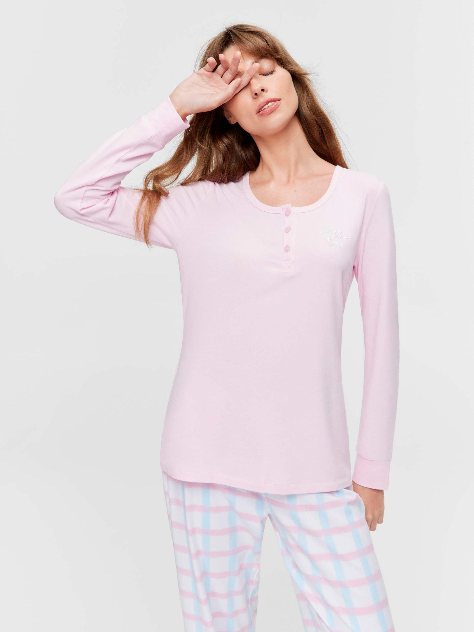 Pink Henley Long Sleeve Top pink