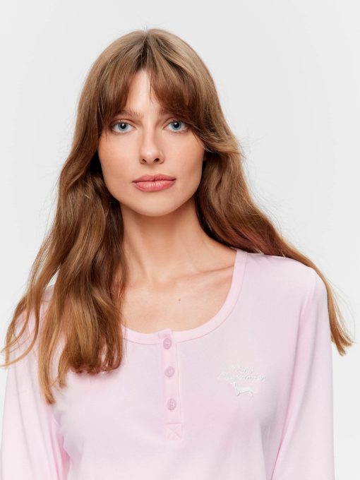 Pink Henley Long Sleeve Top pink
