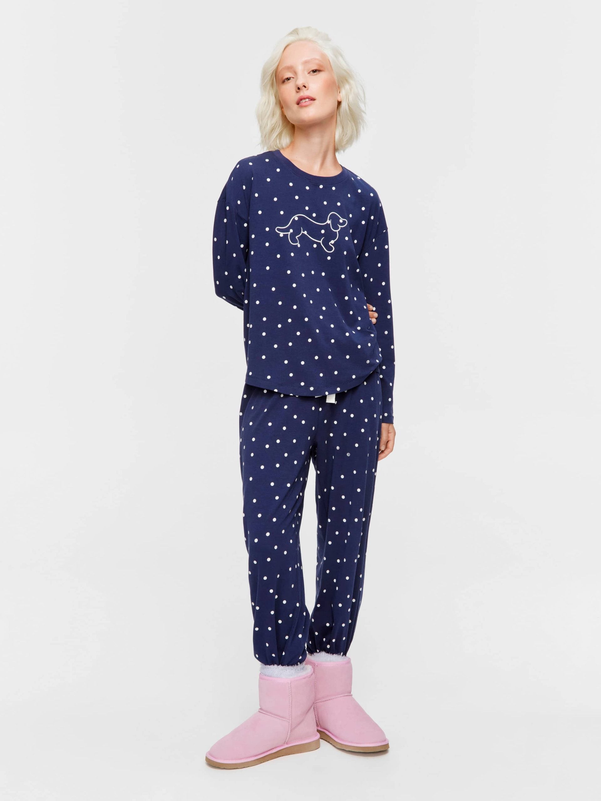 Navy Spot Long Sleeve Pj Set navy