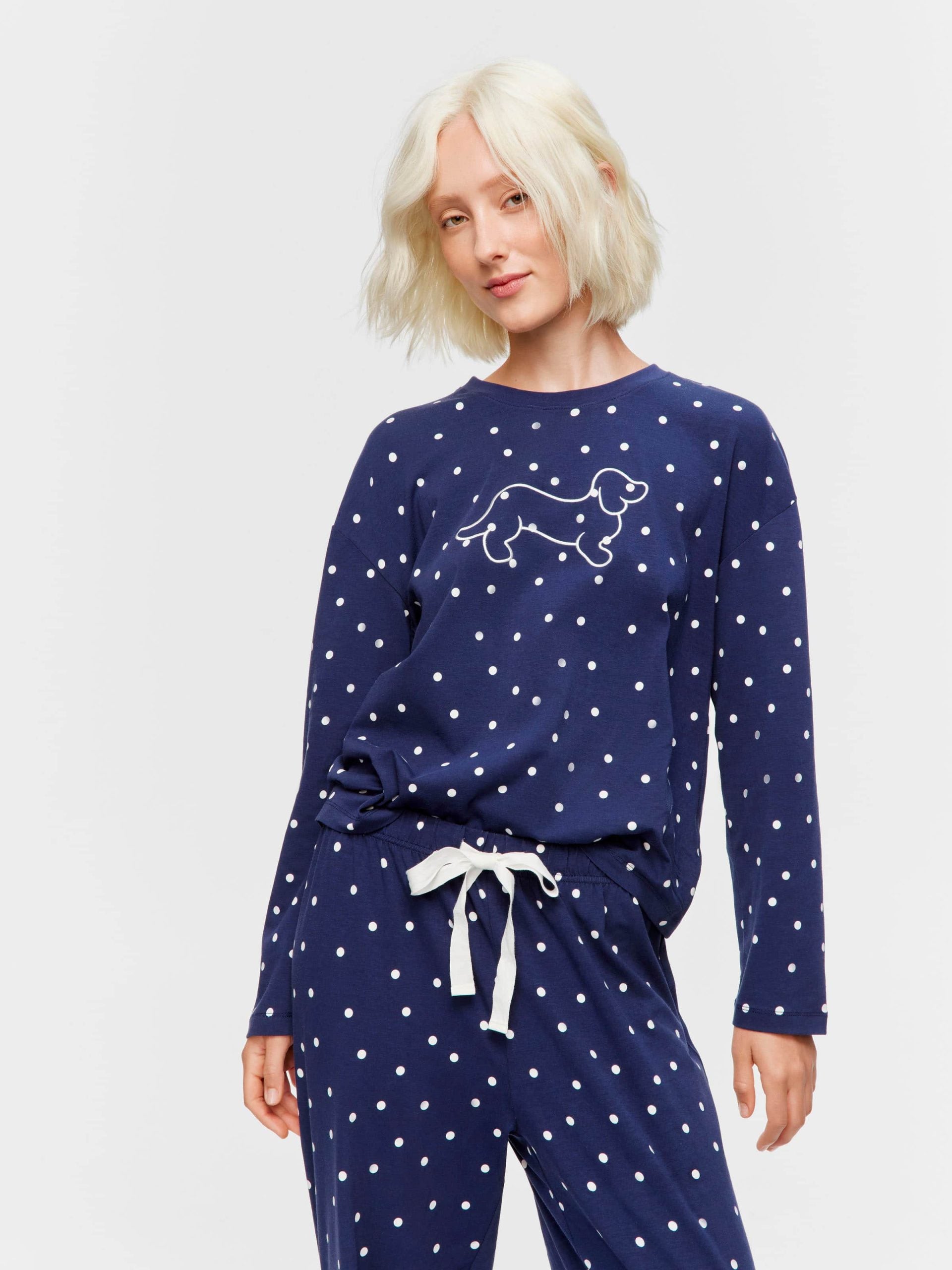 Navy Spot Long Sleeve Pj Set navy
