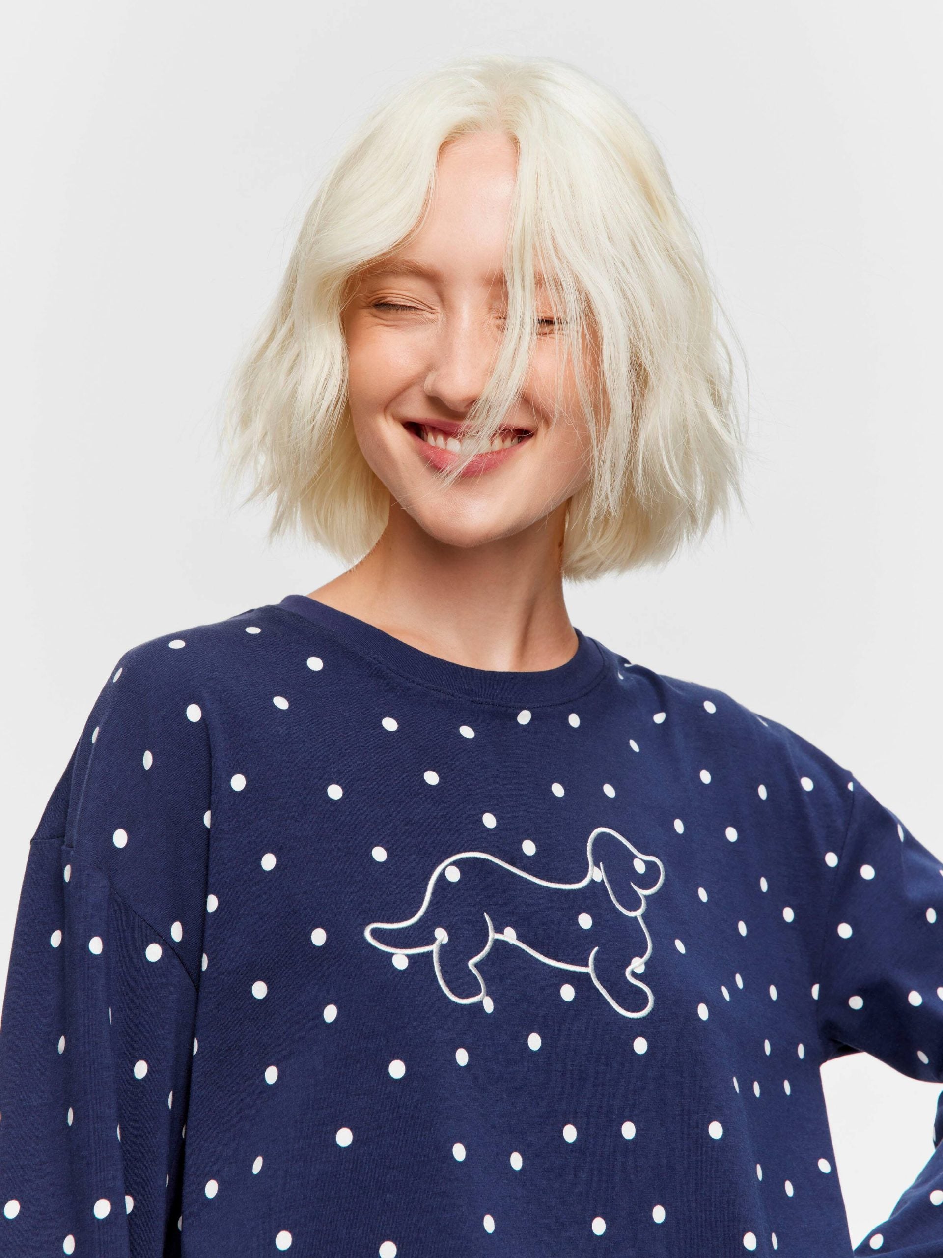Navy Spot Long Sleeve Pj Set navy