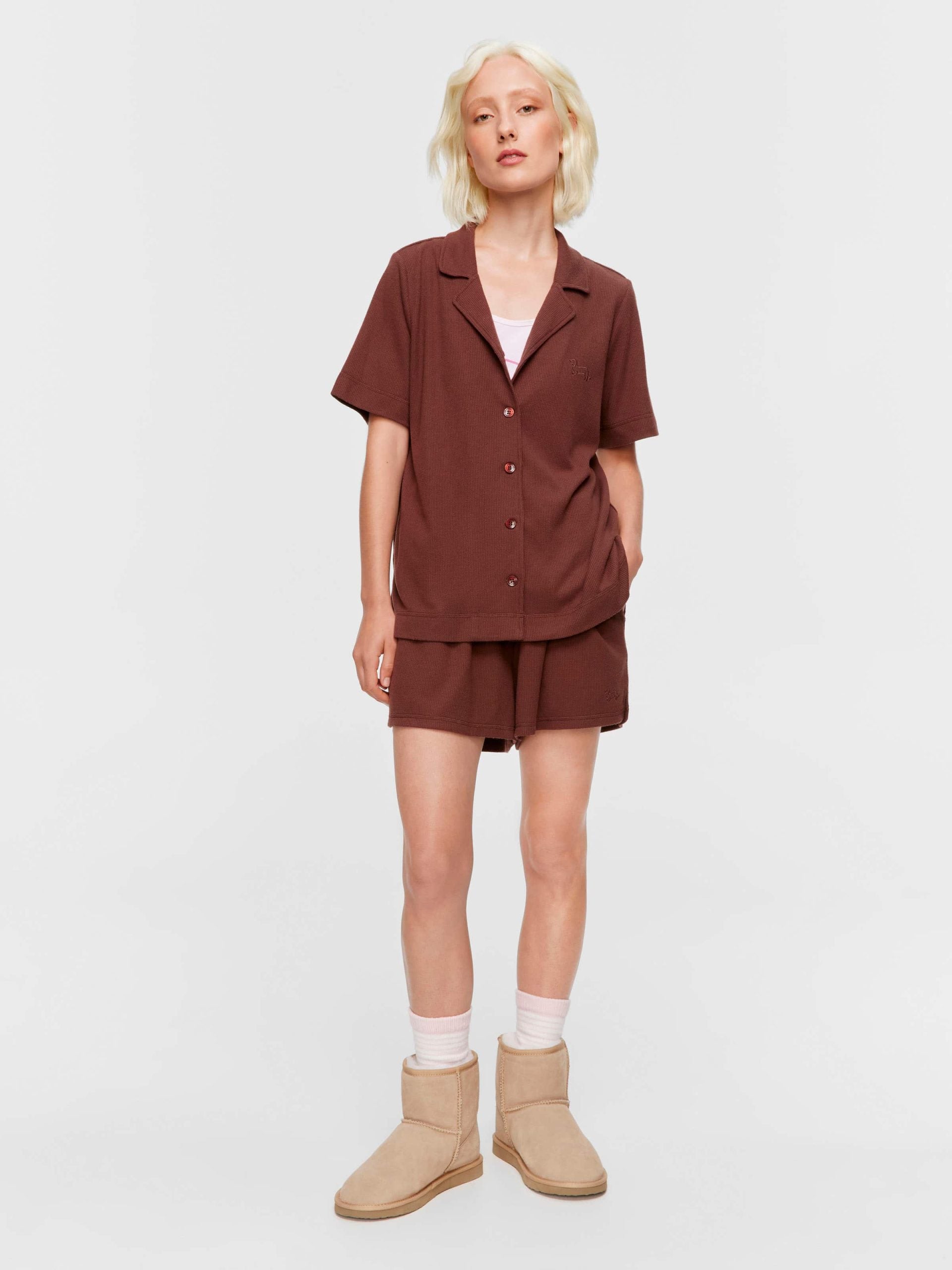 Chocolate Soft Waffle Short Sleeve Shirt brown