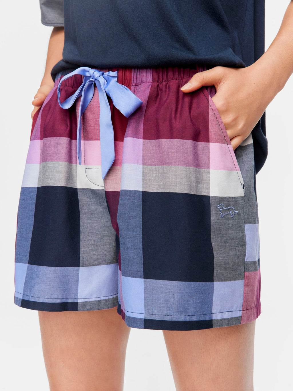 Navy & Maroon Check Mid Short multi