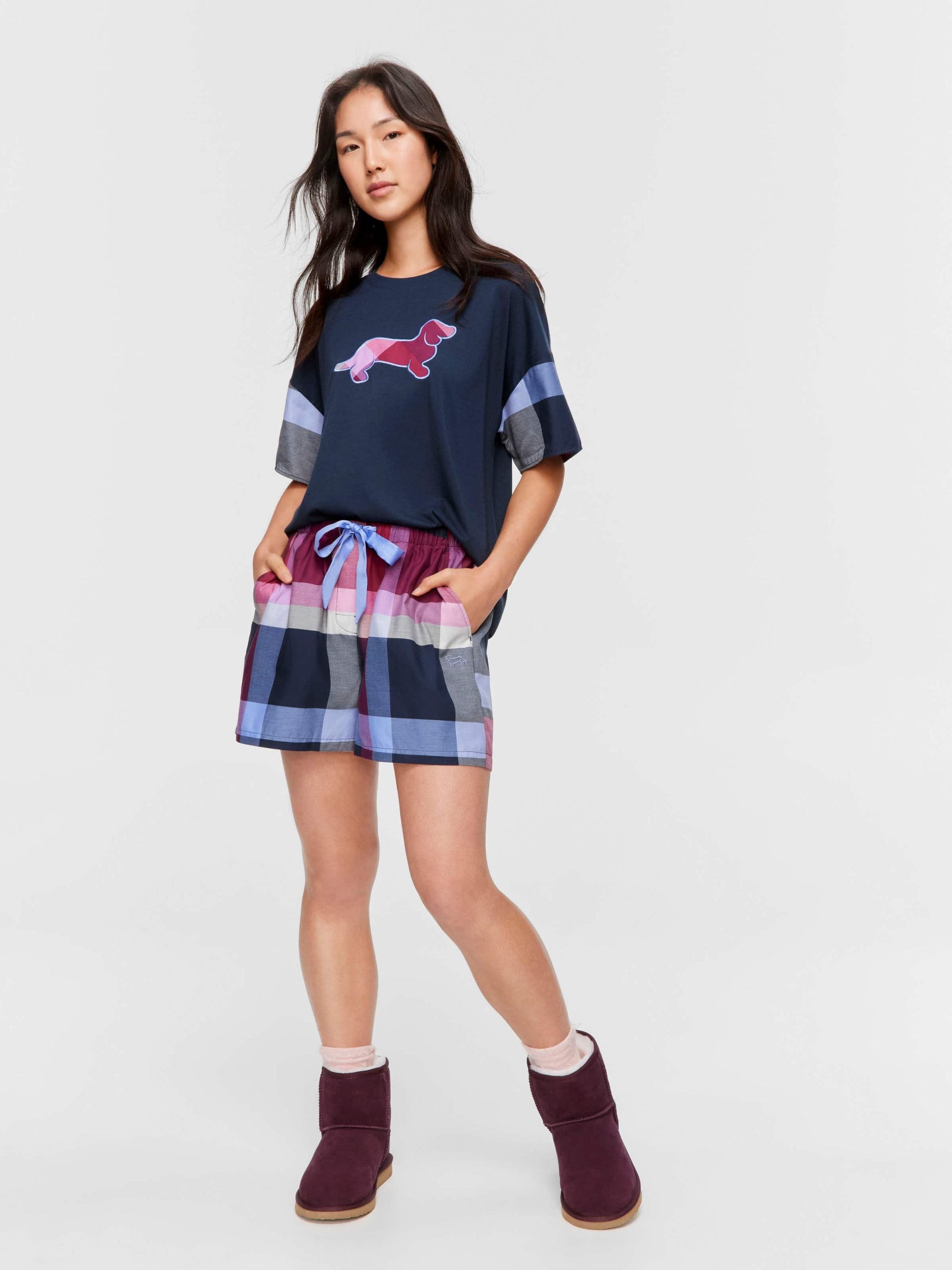 Navy & Maroon Check Mid Short multi