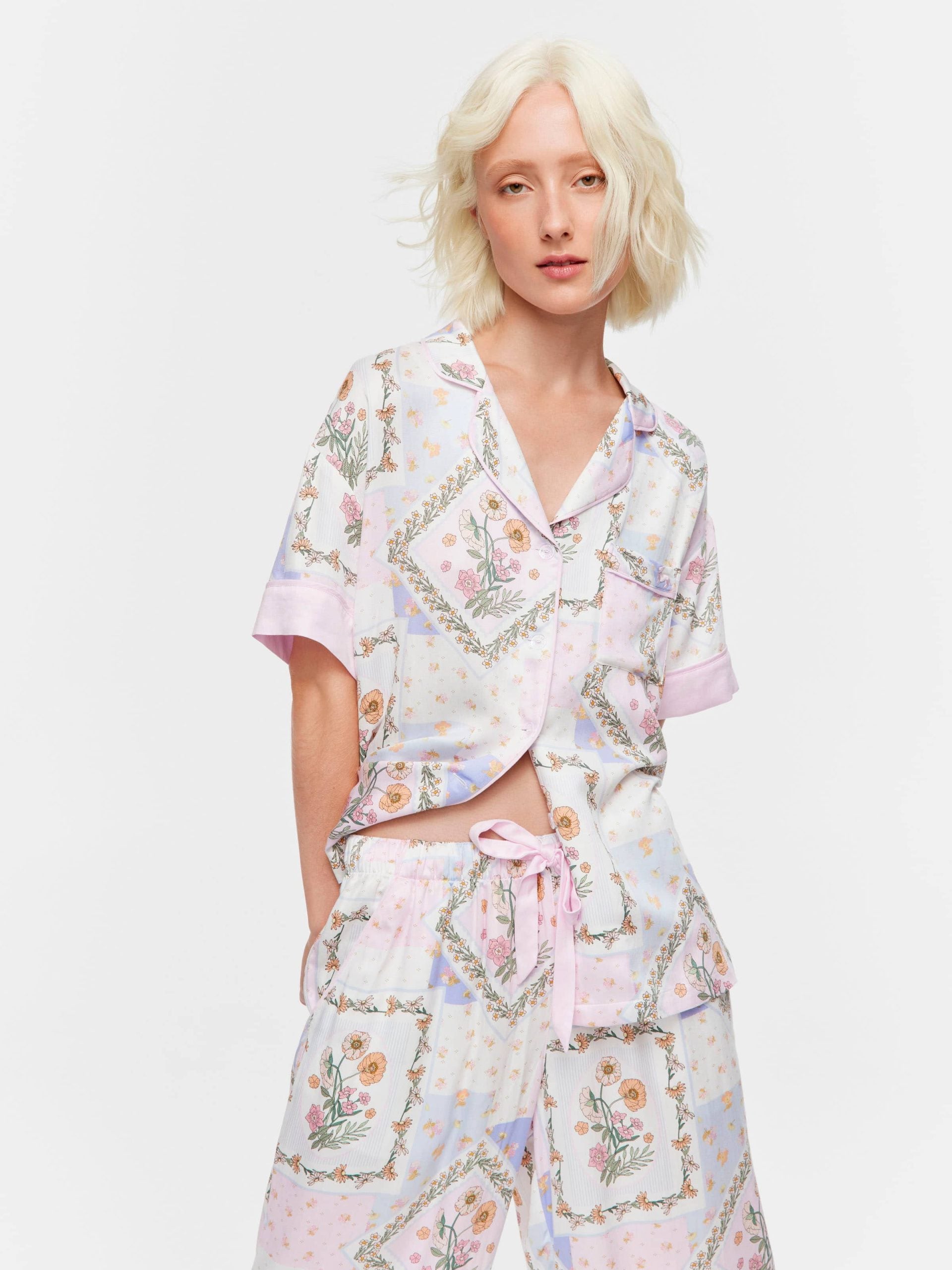 Floral Scarf Short Sleeve & 3/4 Pant Pj Set multi