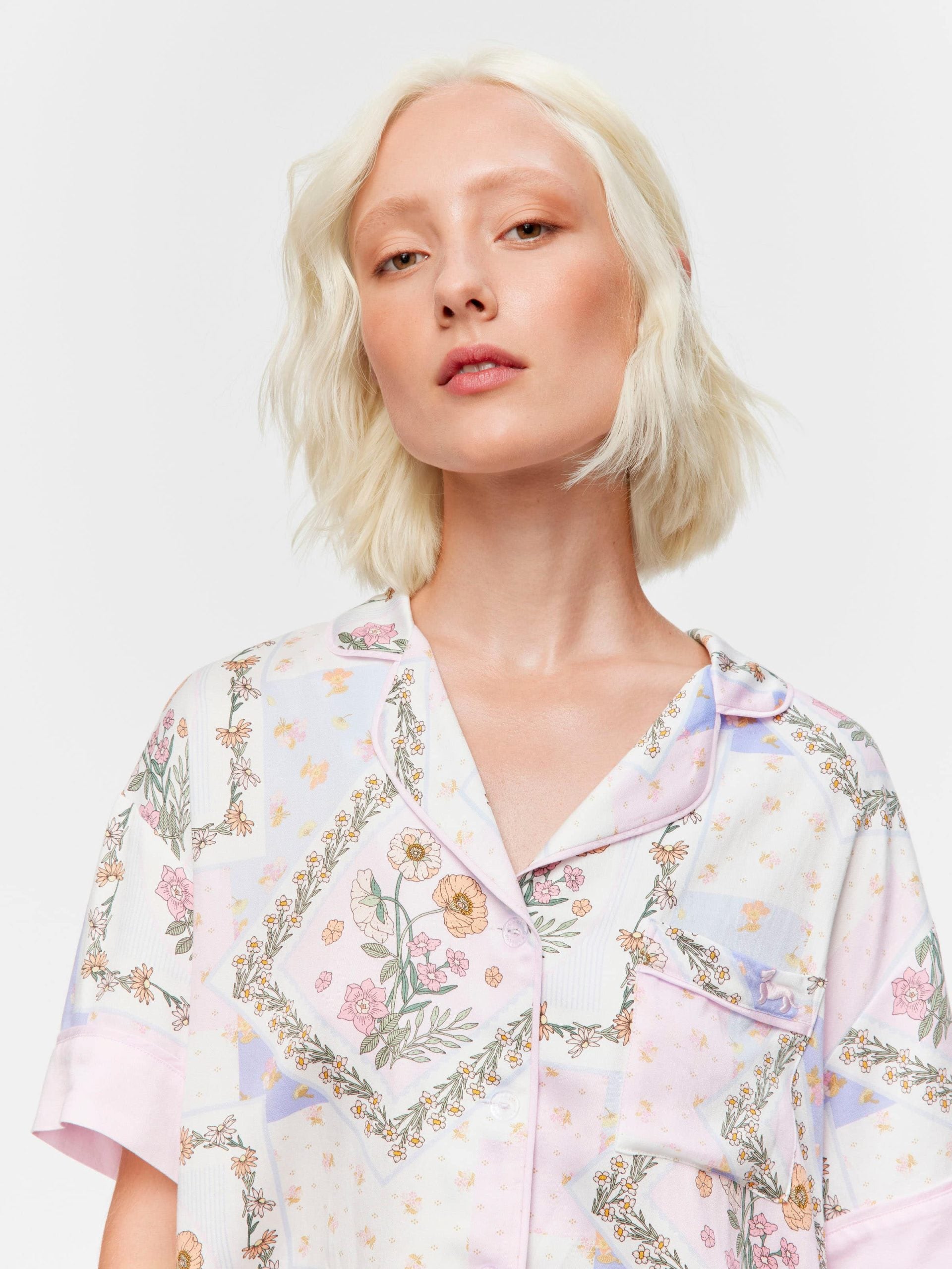 Floral Scarf Short Sleeve & 3/4 Pant Pj Set multi