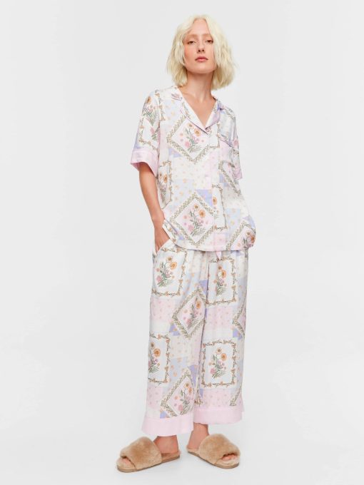 Floral Scarf Short Sleeve & 3/4 Pant Pj Set multi