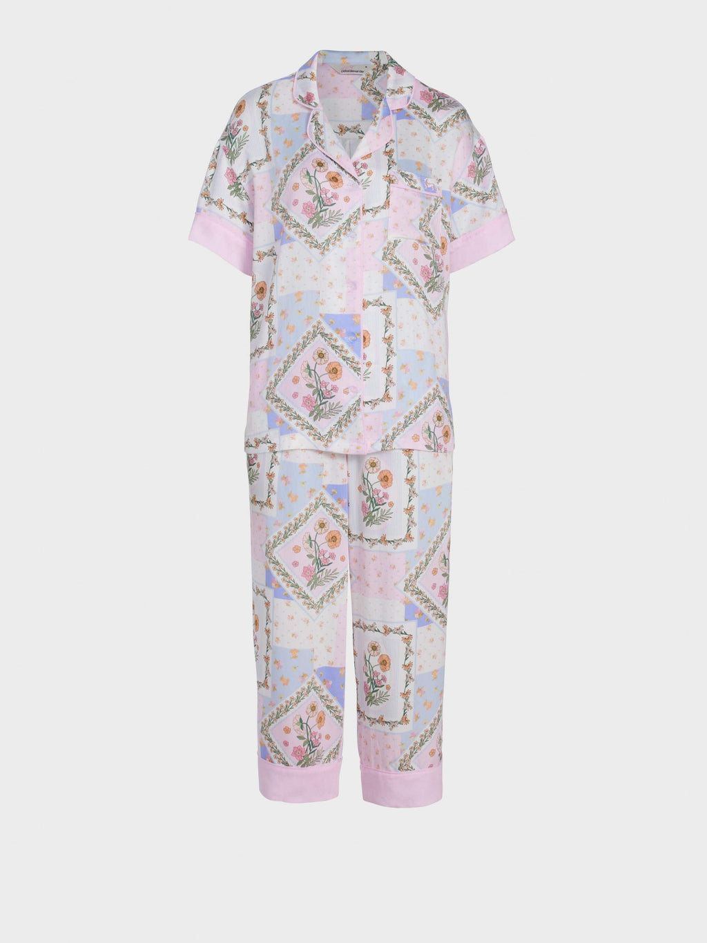 Floral Scarf Short Sleeve & 3/4 Pant Pj Set multi