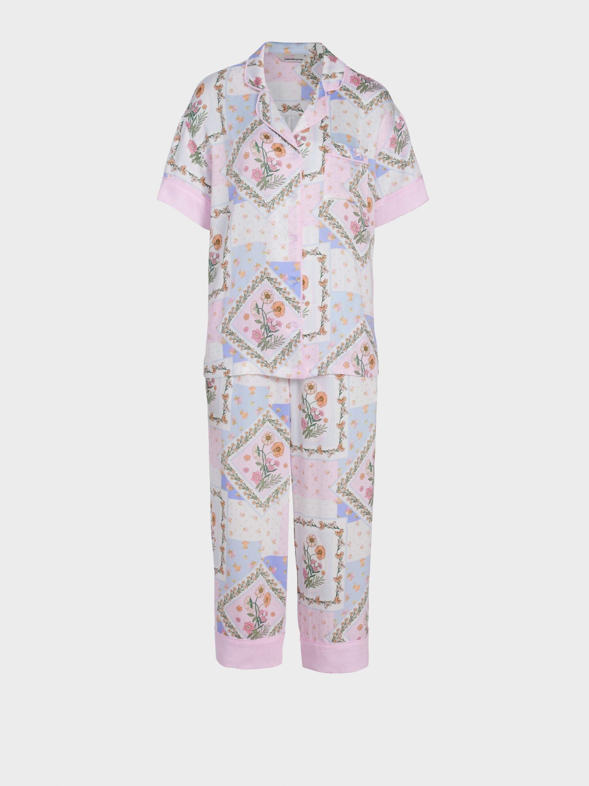 Floral Scarf Short Sleeve & 3/4 Pant Pj Set multi