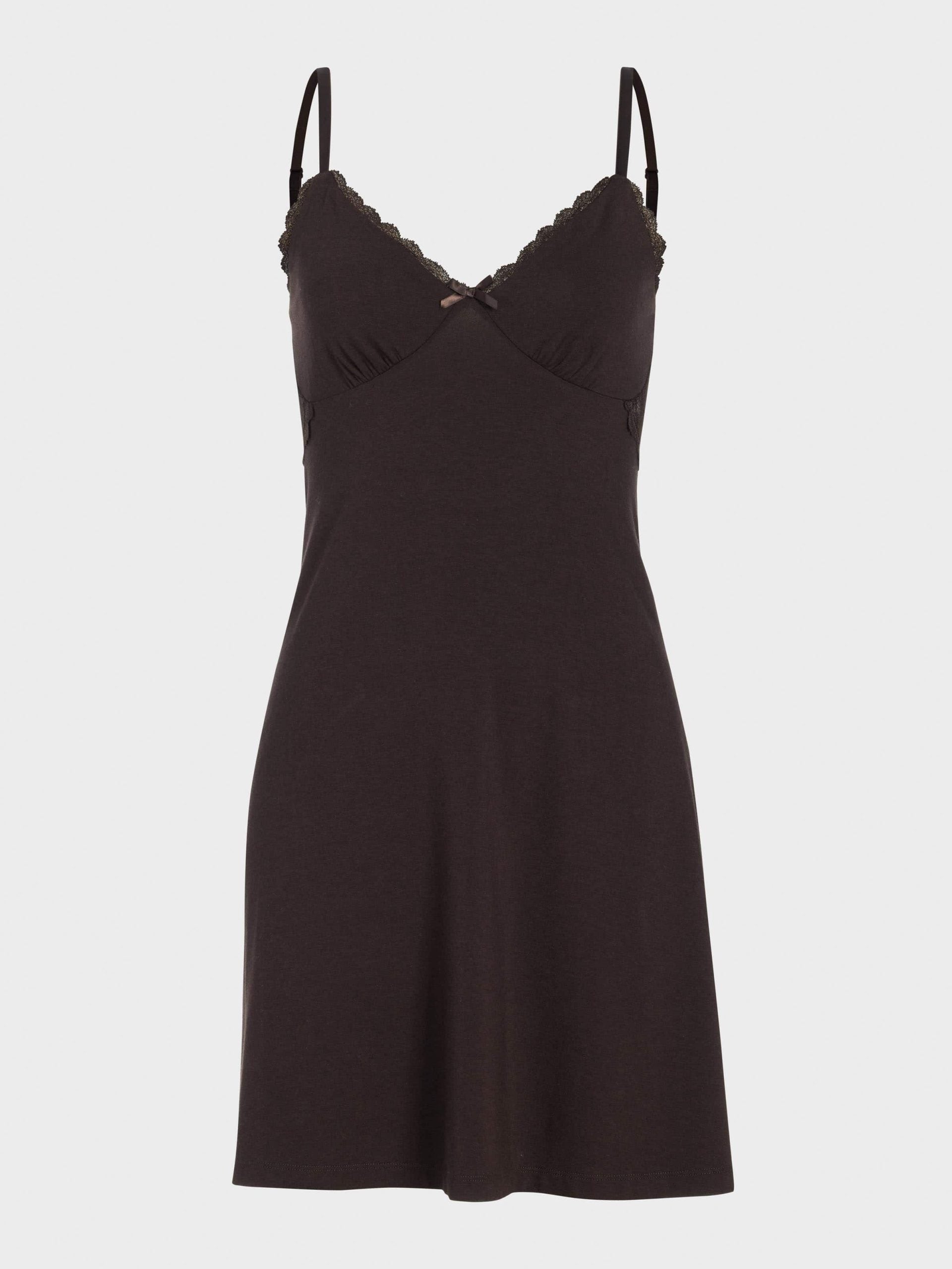 Chocolate Bamboo Knit Lace Slip Nightie chocolate