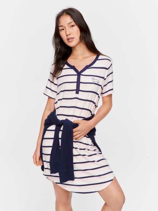 Fuzzy Stripe Henley Short Sleeve Nightie multi