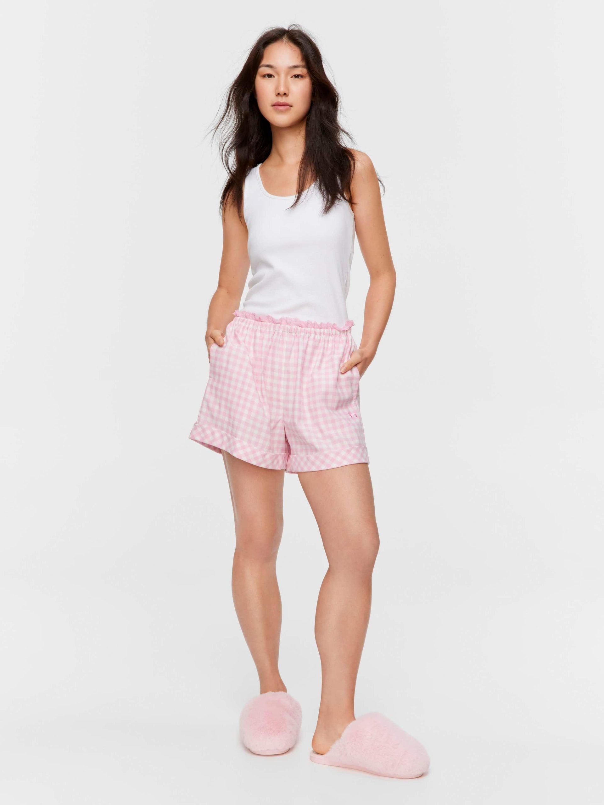 Pink Gingham Check Mid Short multi