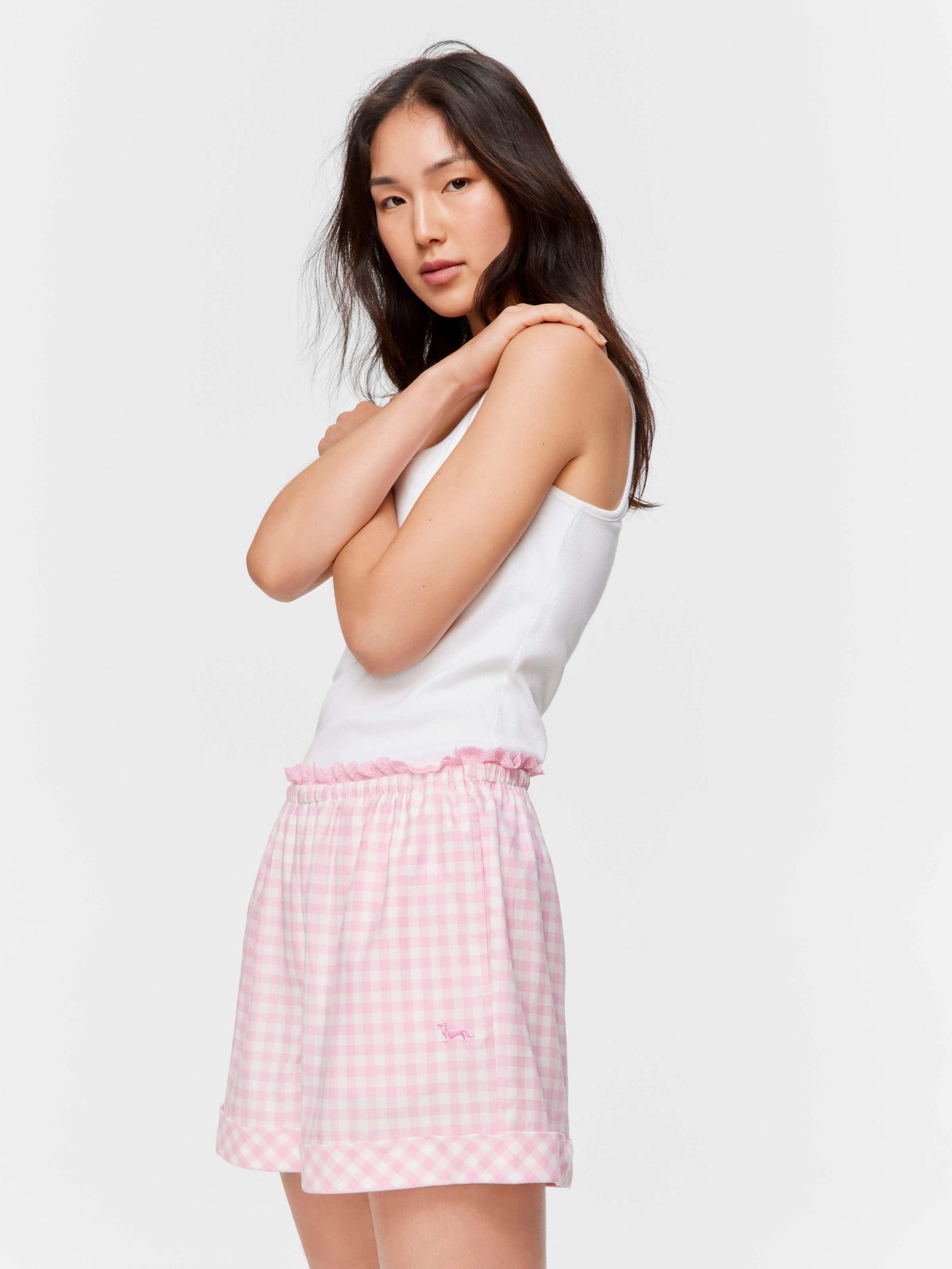 Pink Gingham Check Mid Short multi