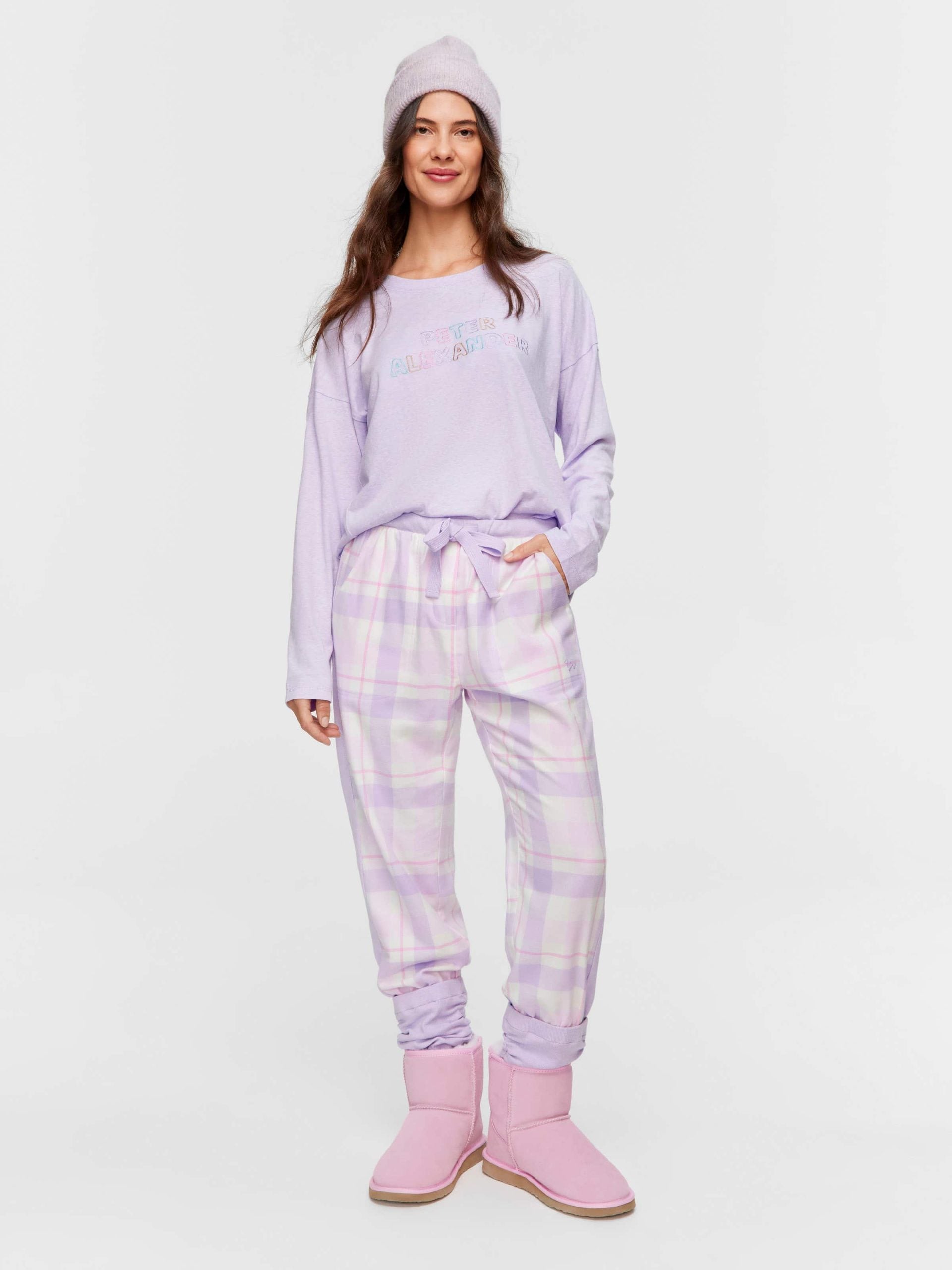Lilac Check Flannelette Legwarmer Pj Pant multi