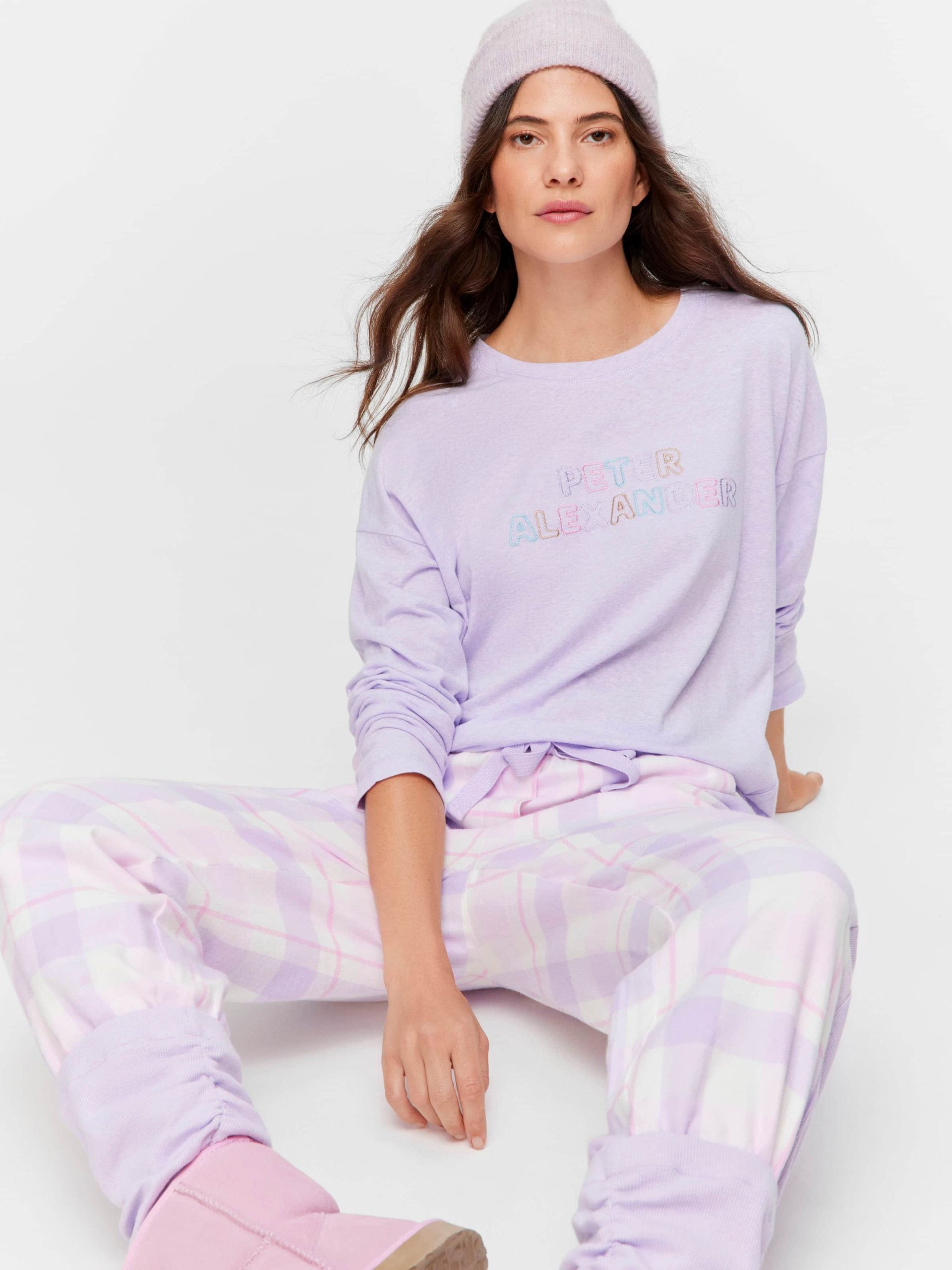 Lilac Check Flannelette Legwarmer Pj Pant multi
