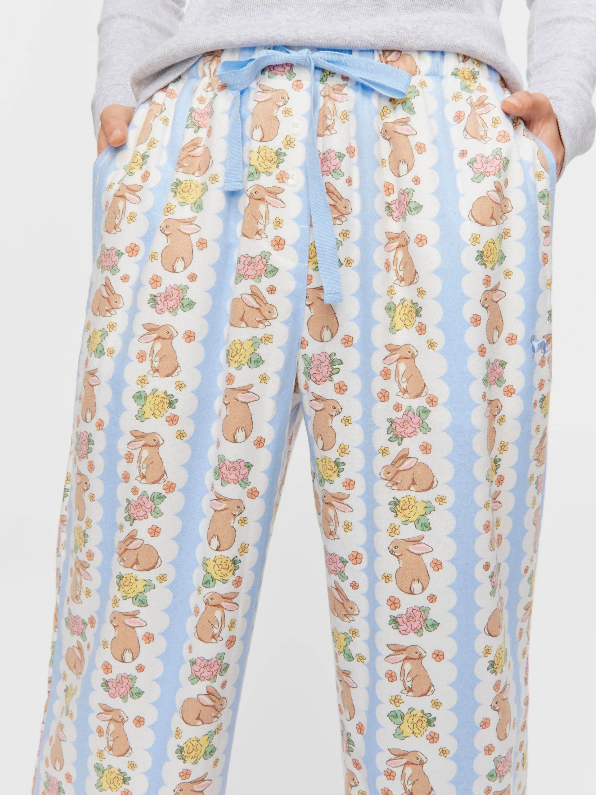 Lilac Bunny Bamboo Flannelette Long Roll Up Pj Pant multi