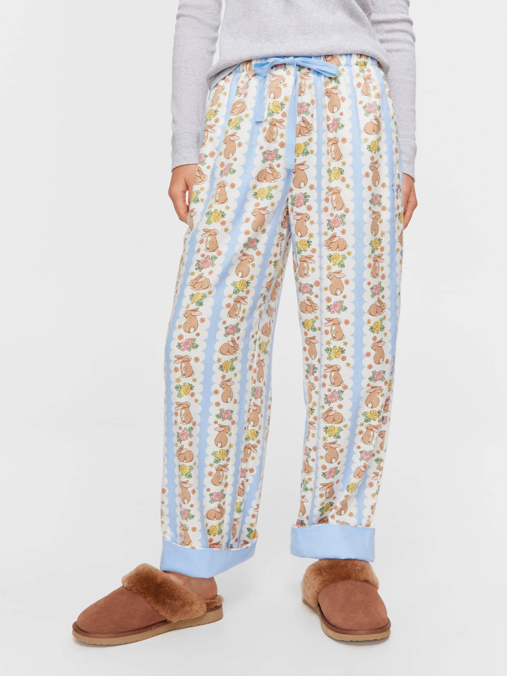 Lilac Bunny Bamboo Flannelette Long Roll Up Pj Pant multi