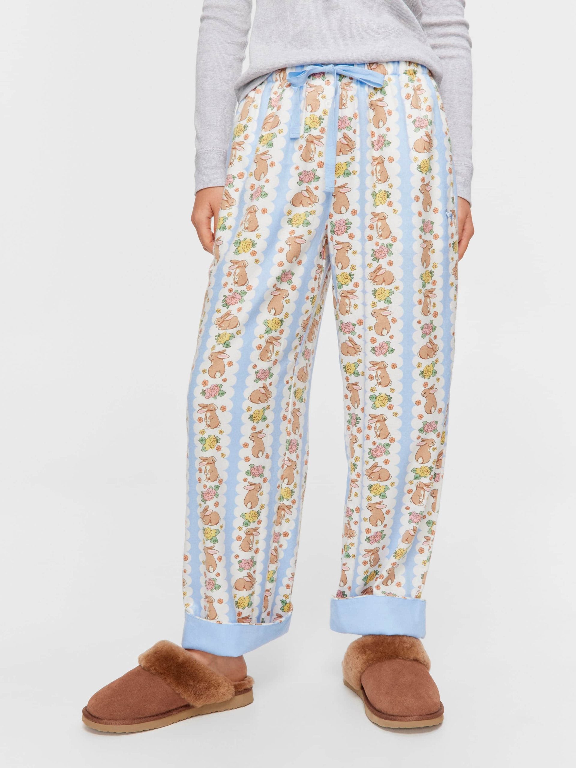 Lilac Bunny Bamboo Flannelette Long Roll Up Pj Pant multi