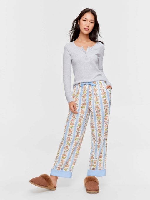 Lilac Bunny Bamboo Flannelette Long Roll Up Pj Pant multi